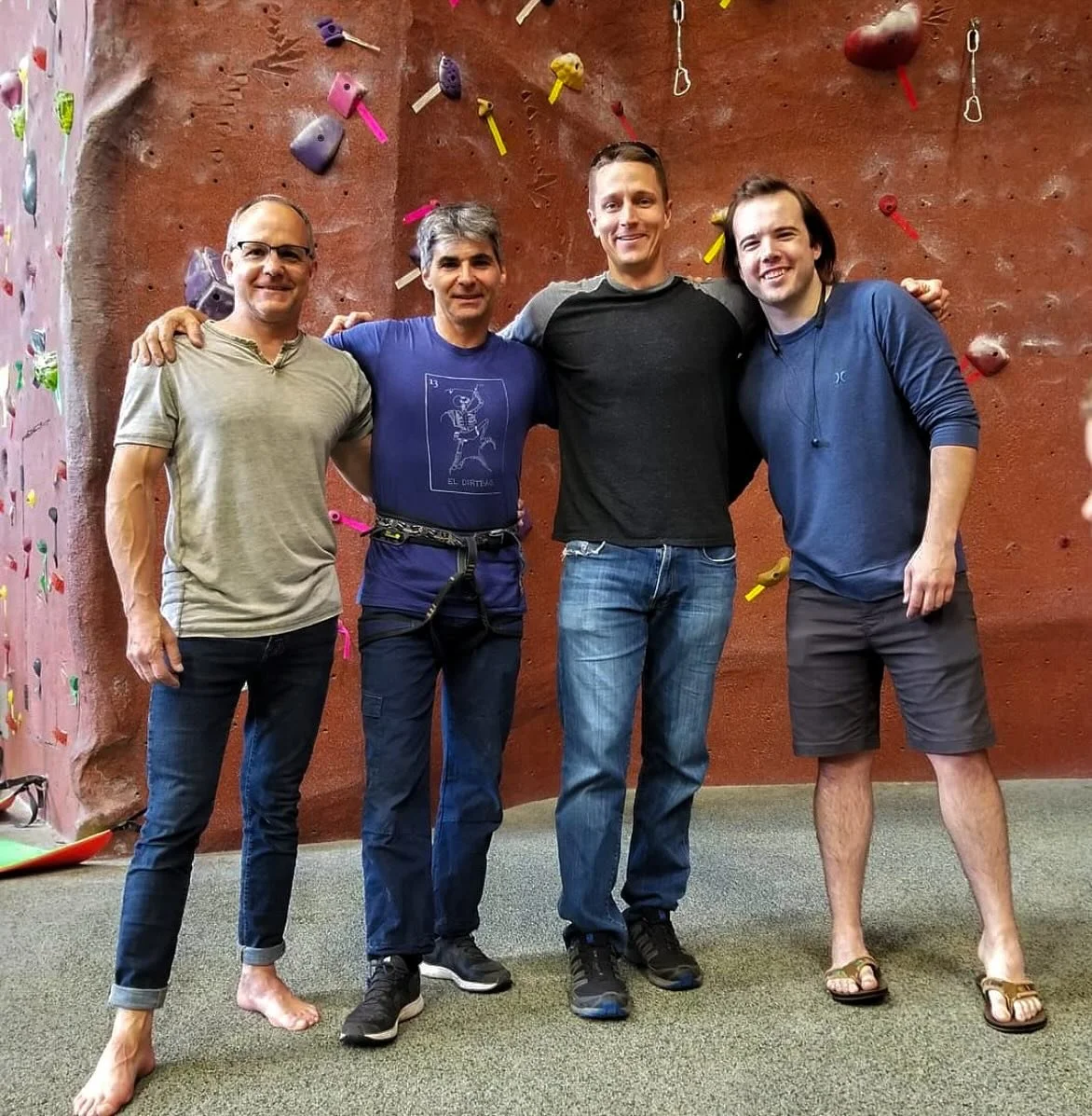 These big dogs are the 4 head routesetters that we&rsquo;ve had in Rockville&rsquo;s 25 years of business, with 3 out of 4 still setting here! How many combined years of routesetting experience do you think they all have? 👀

#rockclimbing #routesett