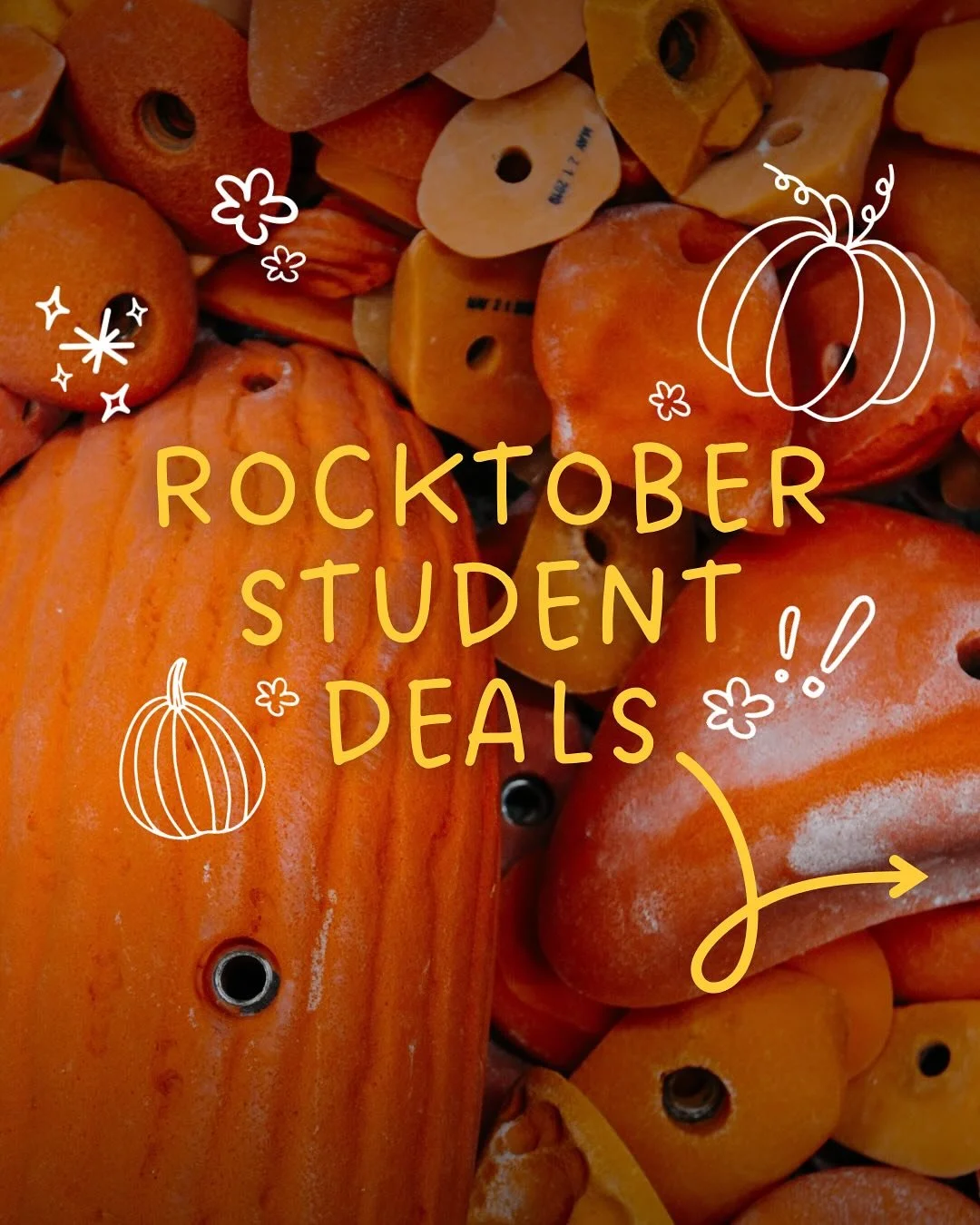 Say hello to Rocktober with some amazing student membership deals! Including $67 October memberships 👀 (includes gear!) and $10 bouldering-only day passes for students, all day, every day, all month! 🎃🧡