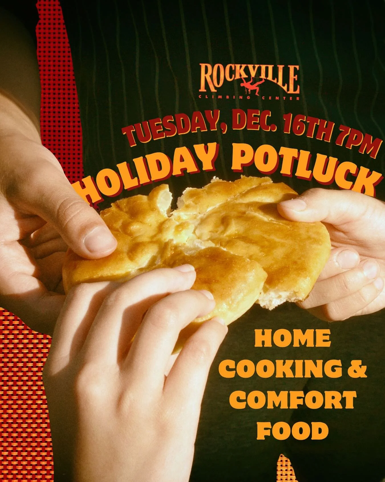 🥘🥖🥧12.16.2025 at 7PM!!!🥗🥙🍲
It&rsquo;s time again for our annual holiday potluck! This year&rsquo;s potluck theme is home cooking and comfort food. Bring in your favorite family recipe or a comforting homemade meal to share with the rockville co
