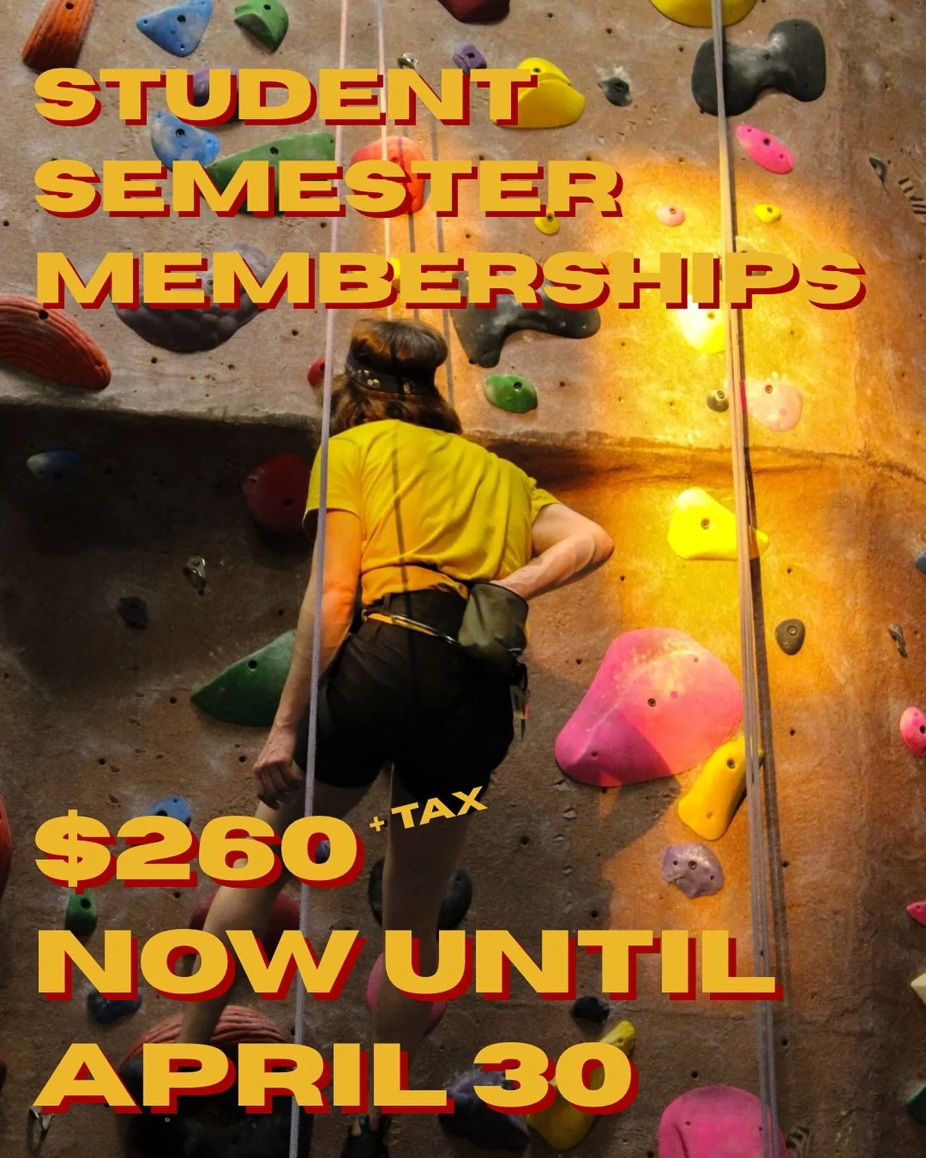 It&rsquo;s semester time for students, nurses, and teachers! Get unlimited climbing from now until April 30th for one flat low rate of $260 + tax! Just show us your student or work ID to take advantage of this deal and start climbing! 

#princetonuni
