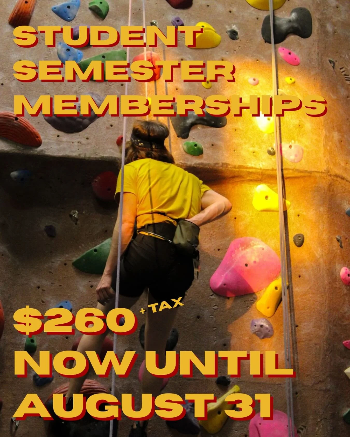It&rsquo;s semester time for students, nurses, and teachers! Get unlimited climbing from now until August 31st for one flat low rate of $260 + tax! Just show us your student or work ID to take advantage of our best deal and start climbing! 

#princet
