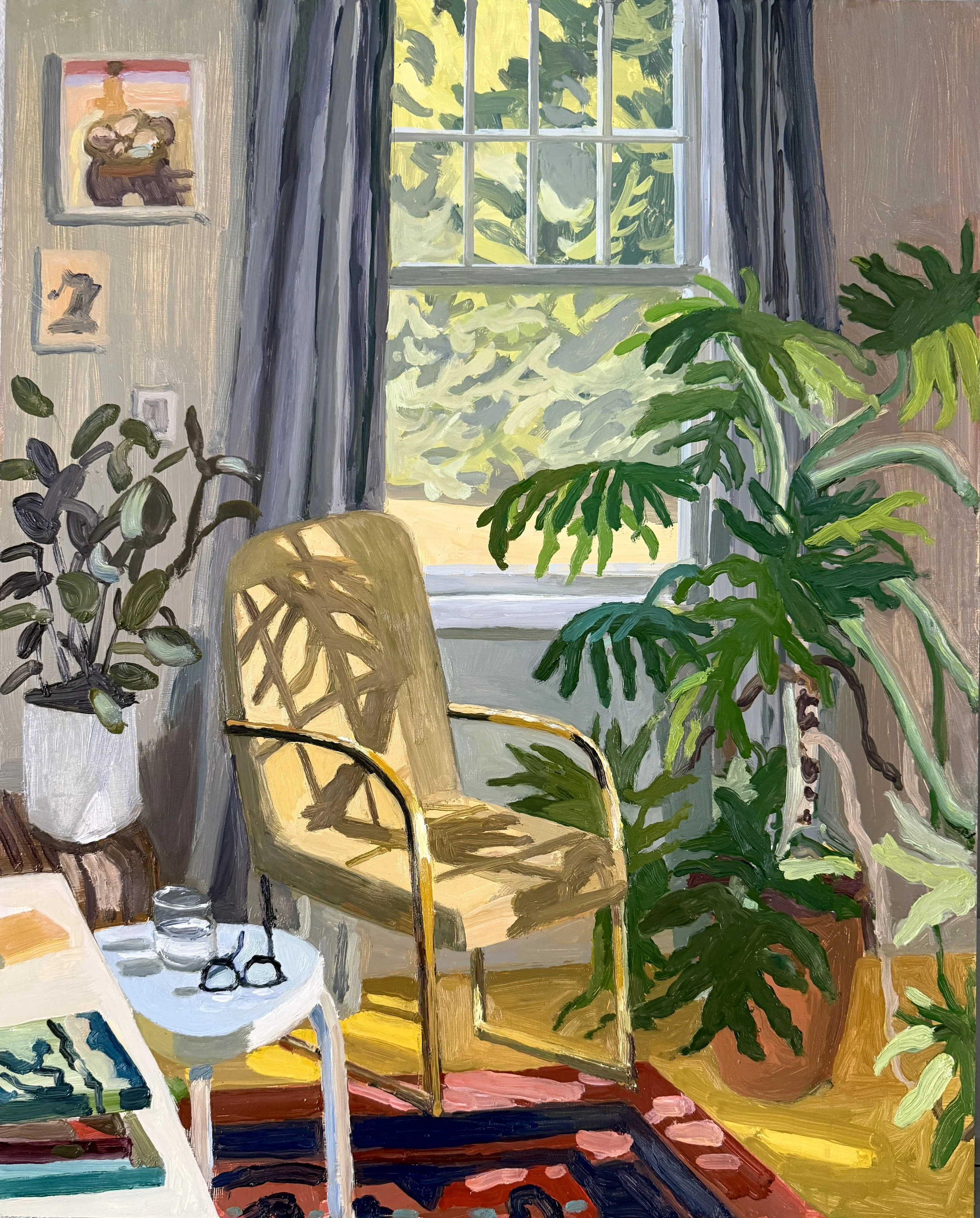 Interior with Houseplants, 2026, oil on panel, 20 x 16"