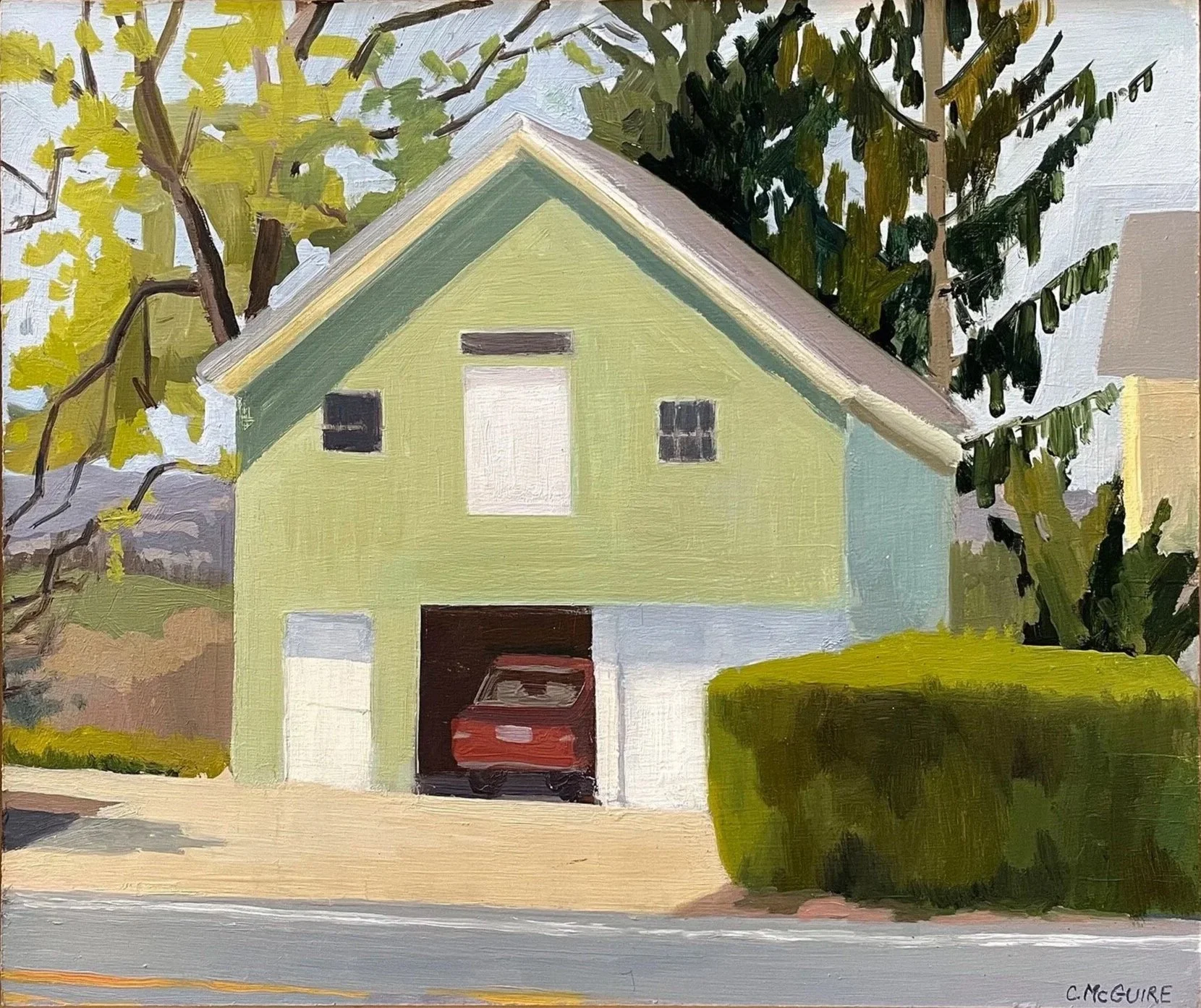 Emily's Barn, 2020, oil on panel, 12.5 x 14.5"