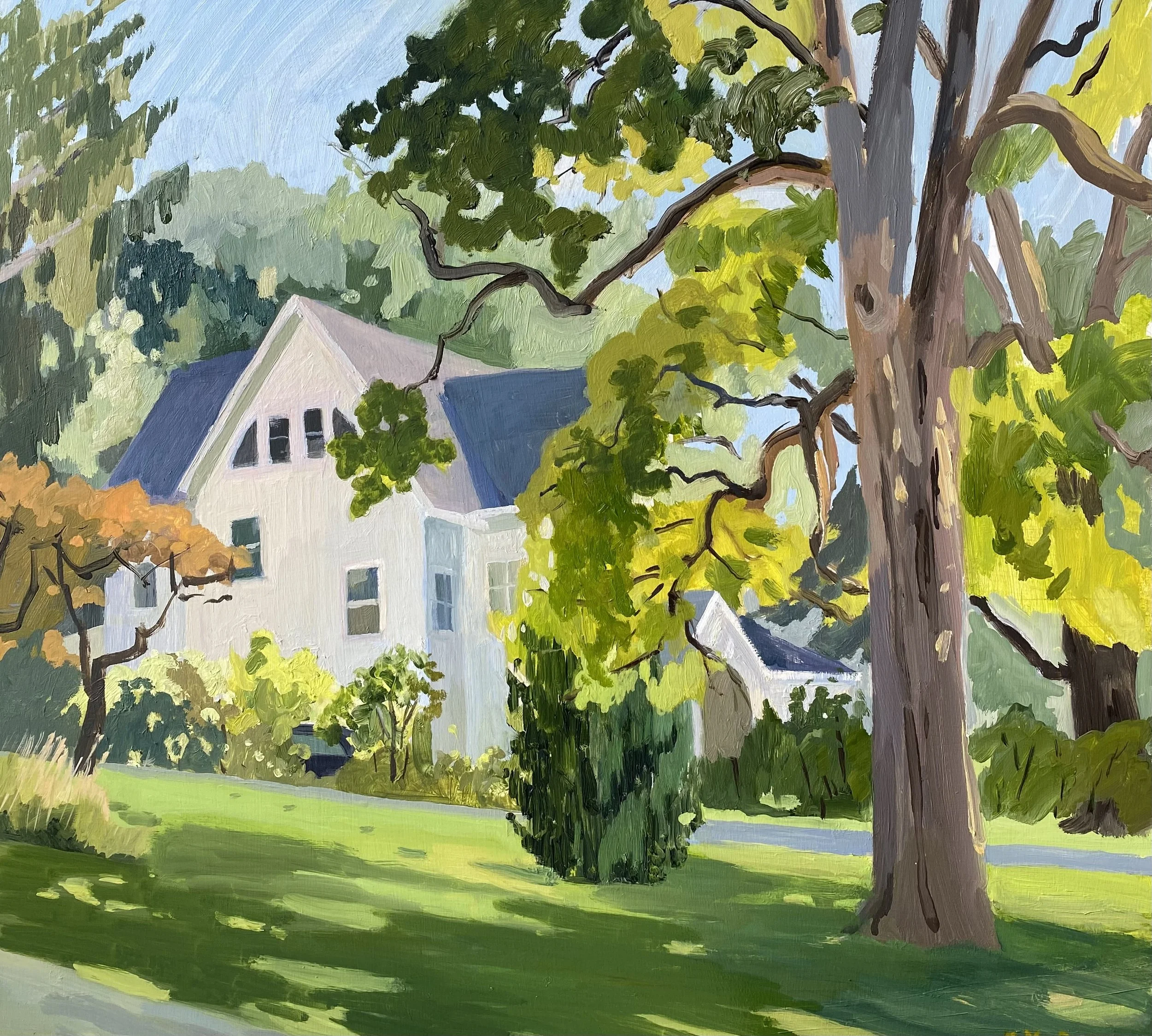 Neighbors House II, 2023, oil on panel, 18.5 x 19.75"