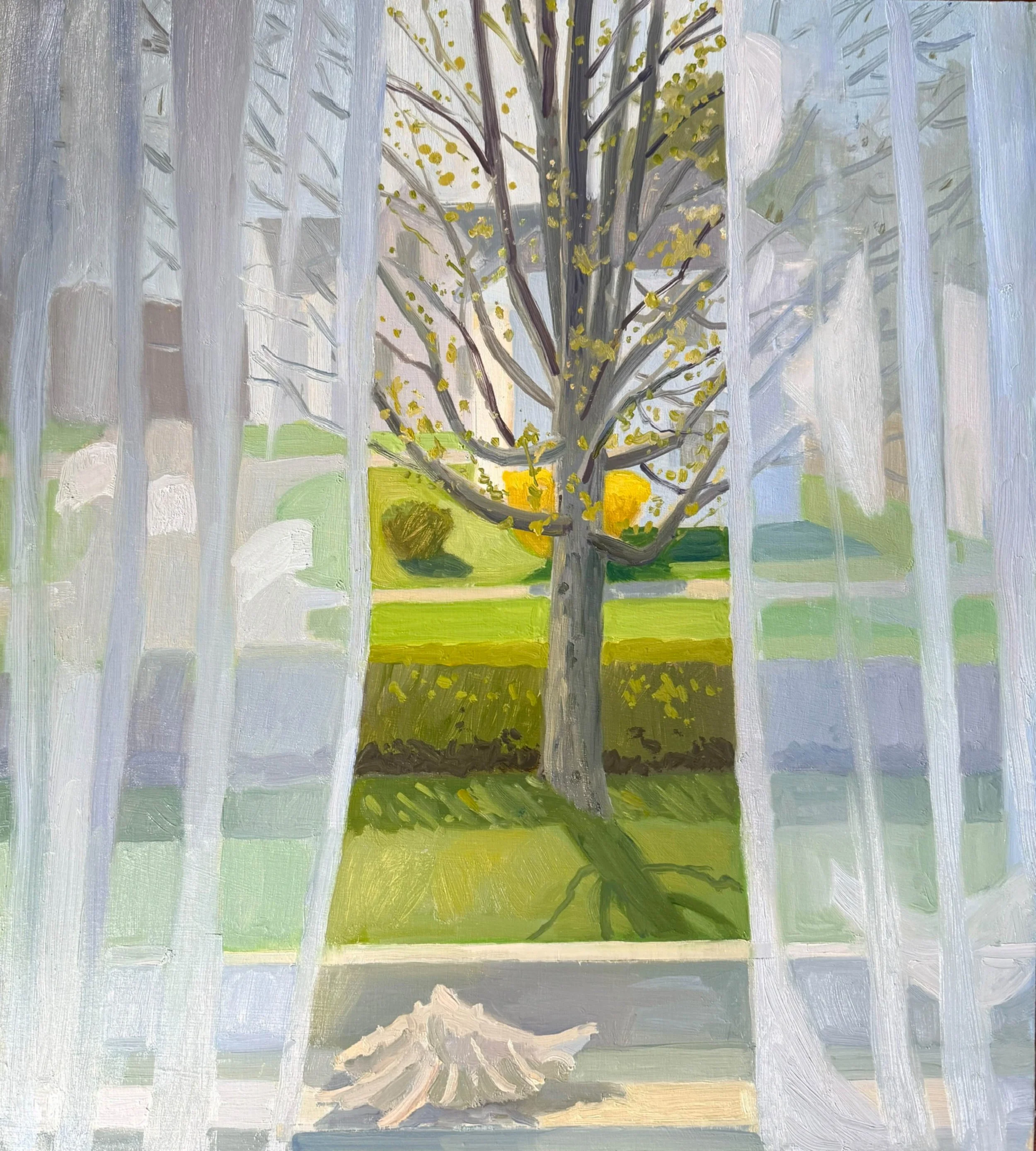Spring Buds, 2026, oil on panel, 19.25 x 17.25”