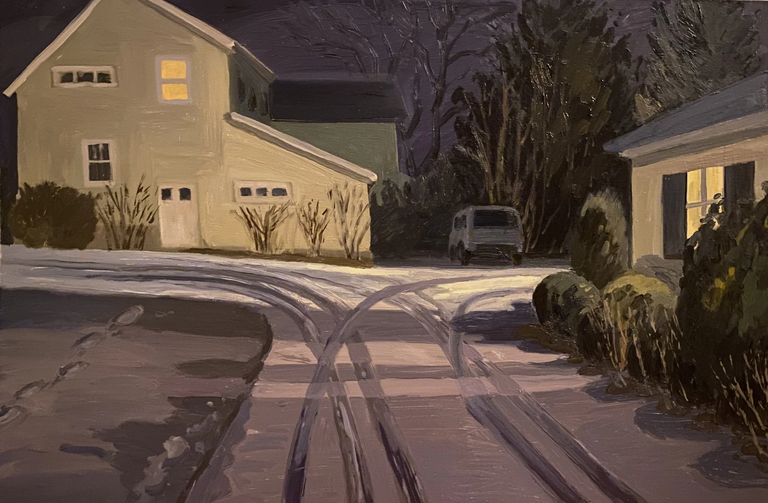 Tire Tracks, 2025, oil on panel, 18 x 24"