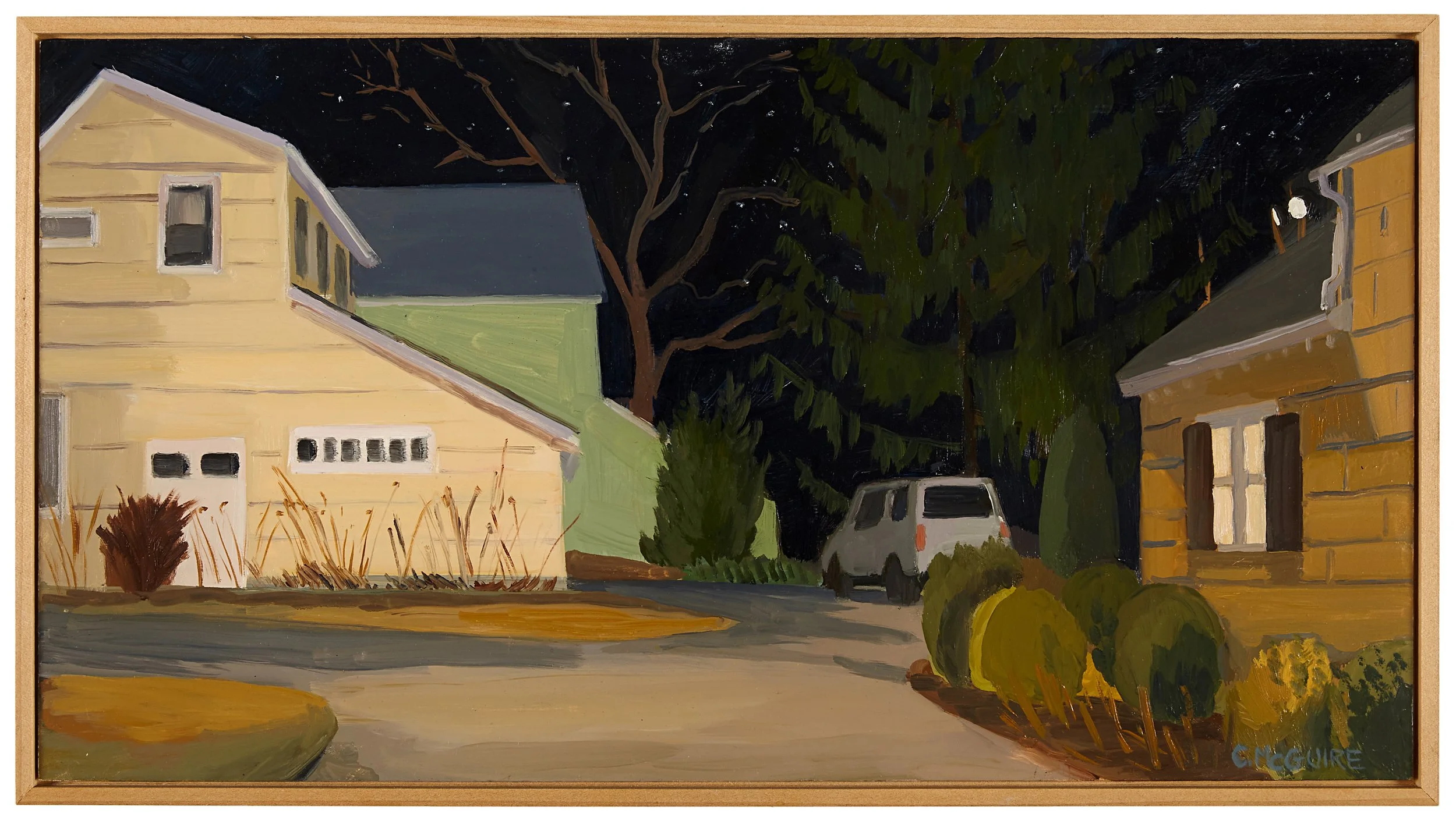 Flood Lights, 2021, oil on panel, 13 x 34"