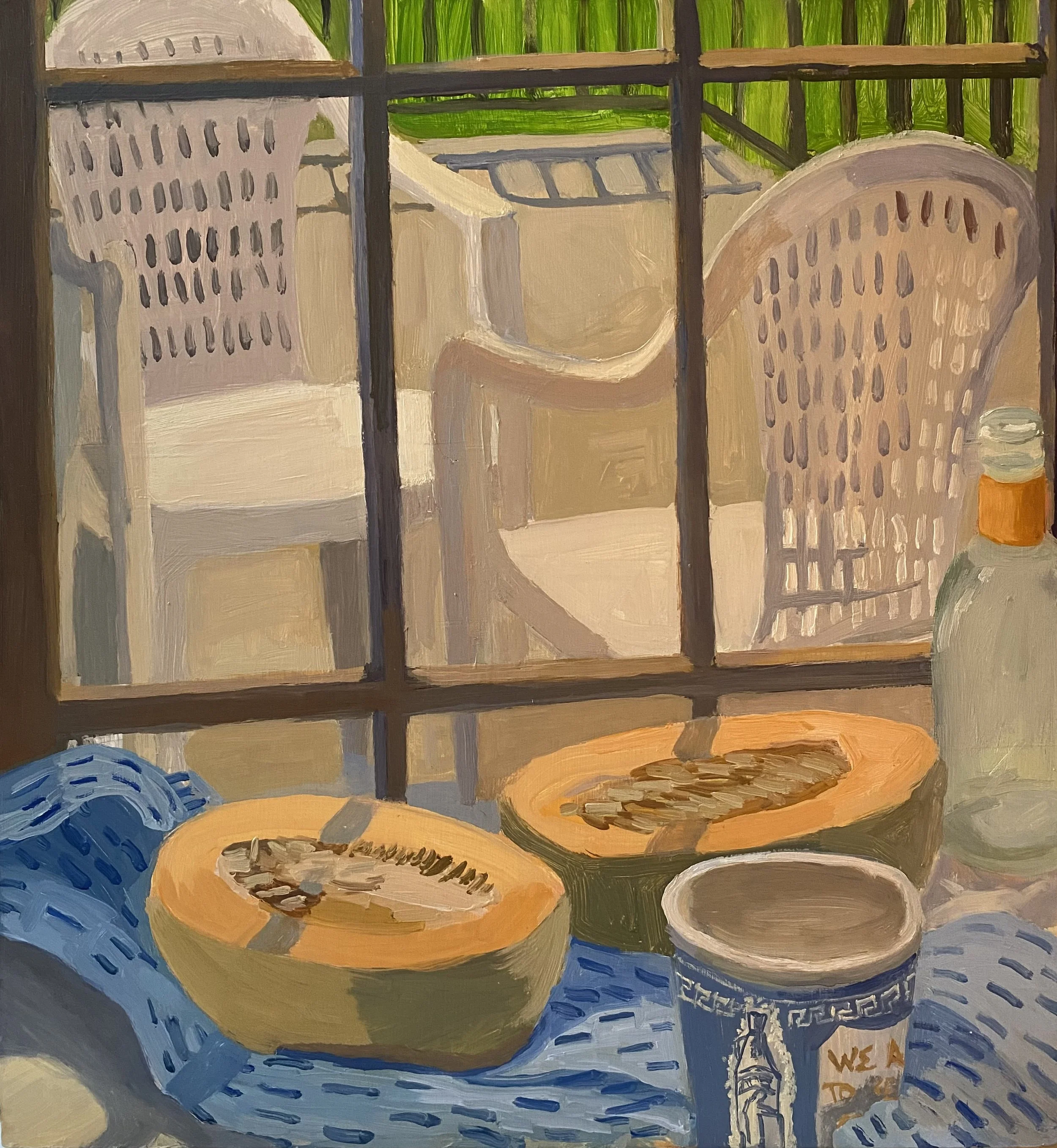 Still Life with Cantaloupe, 2022, oil on panel