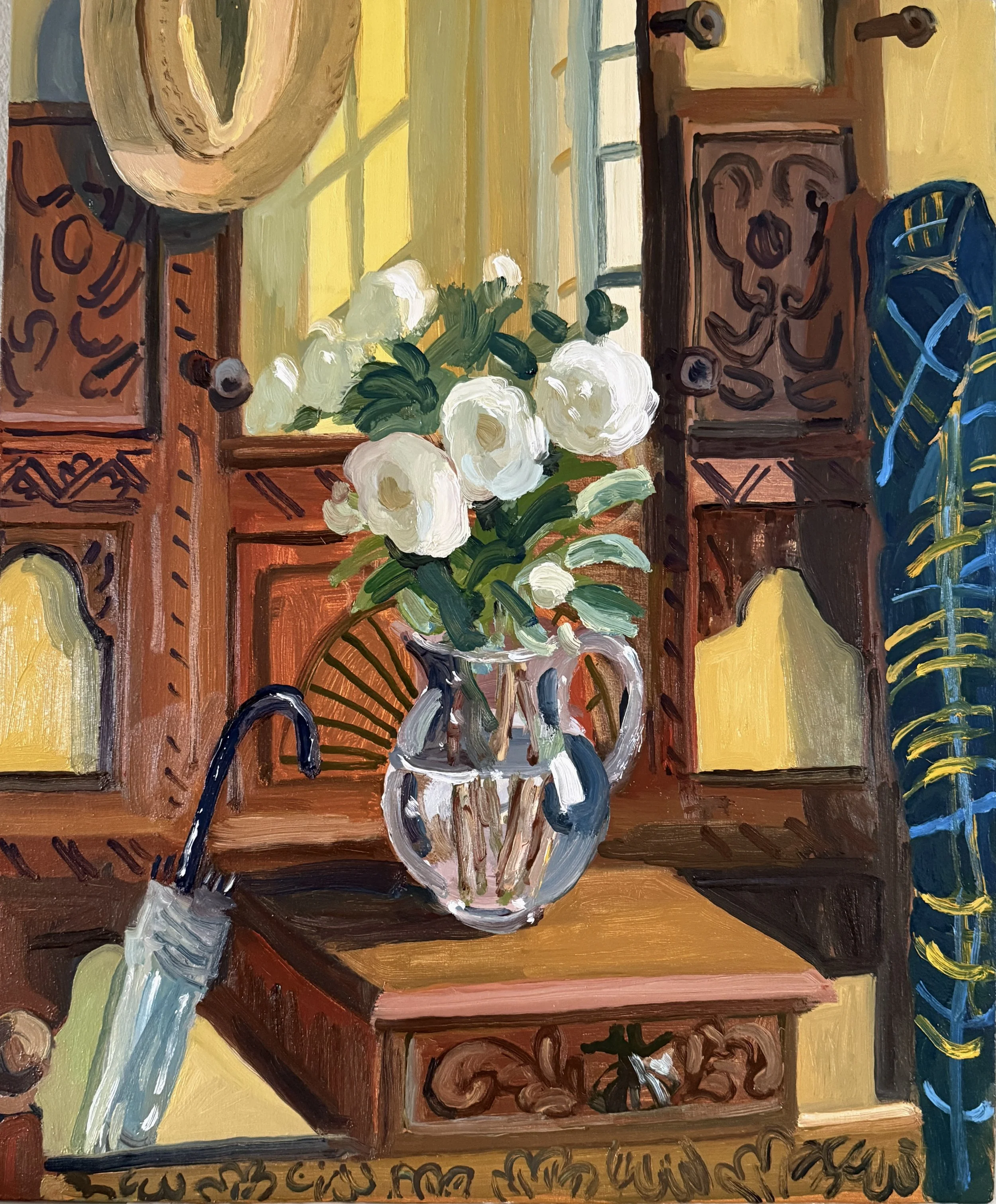 Umbrella Stand, 2026, Oil on panel, 18.25" x 15"