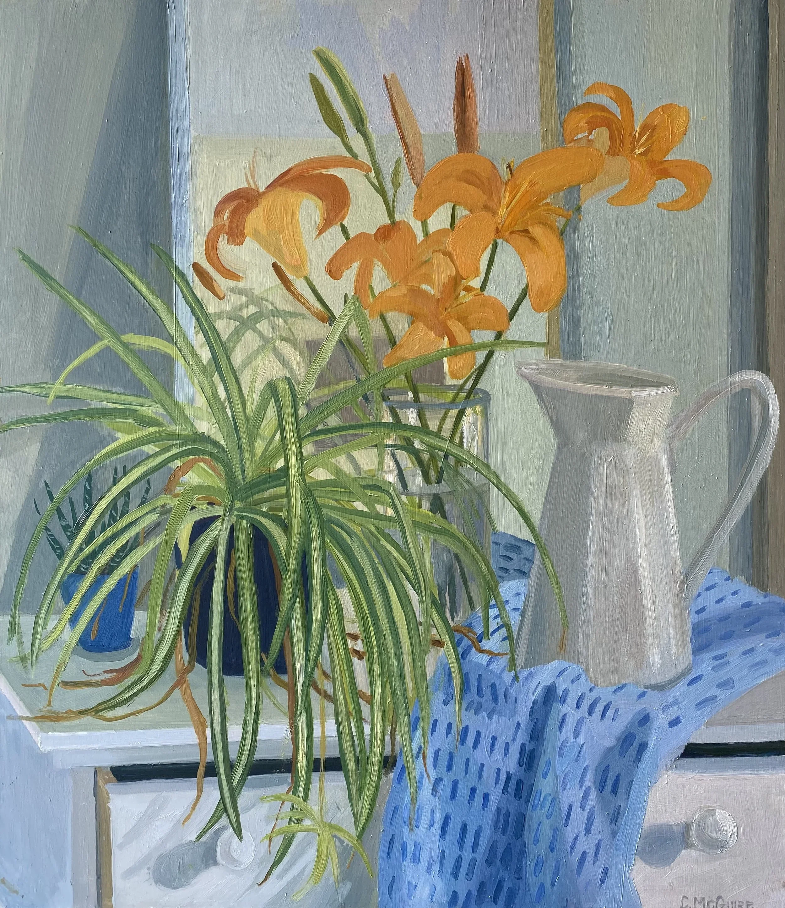 Still Life with Daylilies, 2020, oil on panel