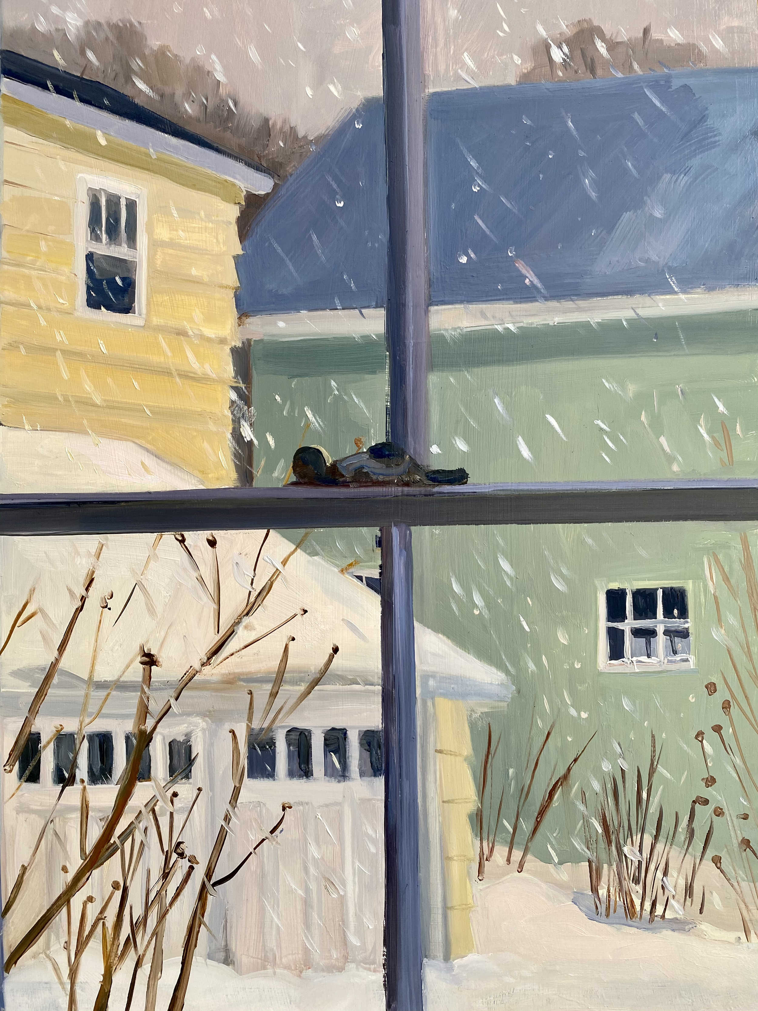Emily's Barn in Winter, 2021, oil on panel, 14 x 16