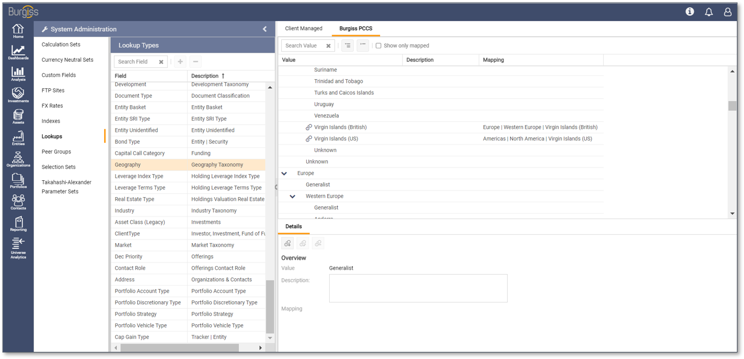 Mapping Burgiss Private Capital Classification System Values within the Private i® Platform
