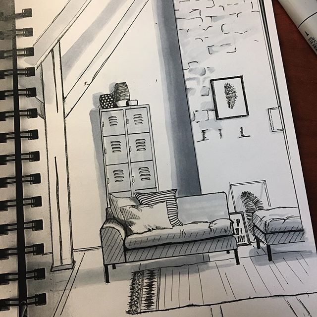 This ones an oldy but I figured I&rsquo;d post it before it gets lost in my camera roll forever. .
.
.
#sketch #interiordesign #rendering #markerrendering #interiorrendering #id #idsketch #interior #ironic #architecture  #🌚