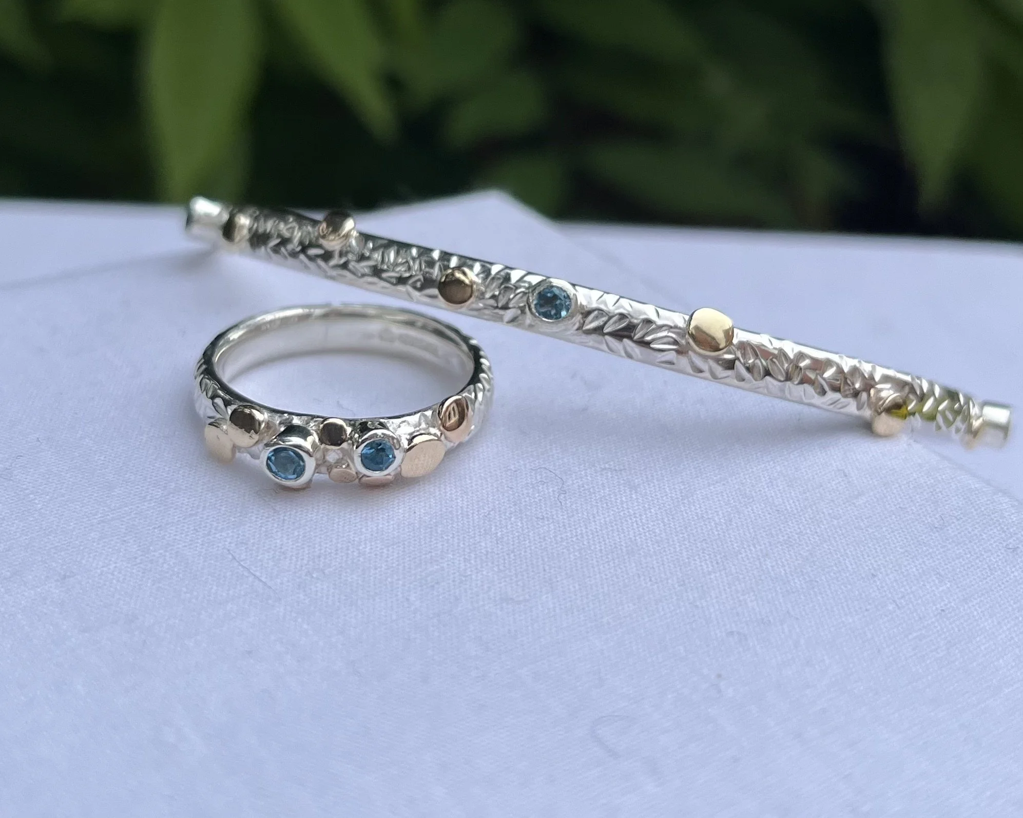 Swiss blue topaz ring and Bangle set. 