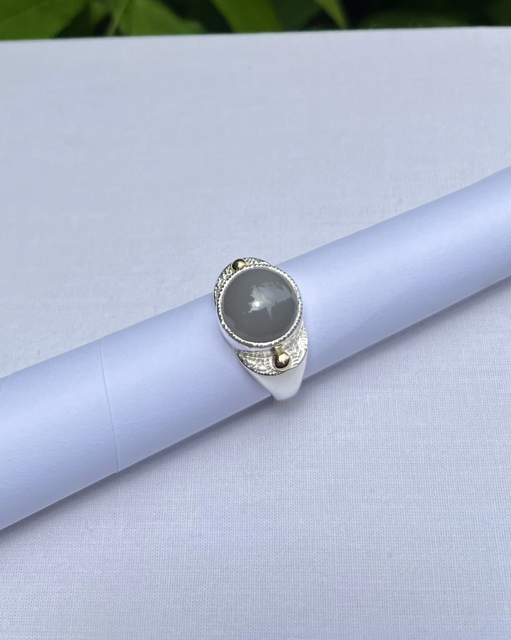 Grey moonstone ring.