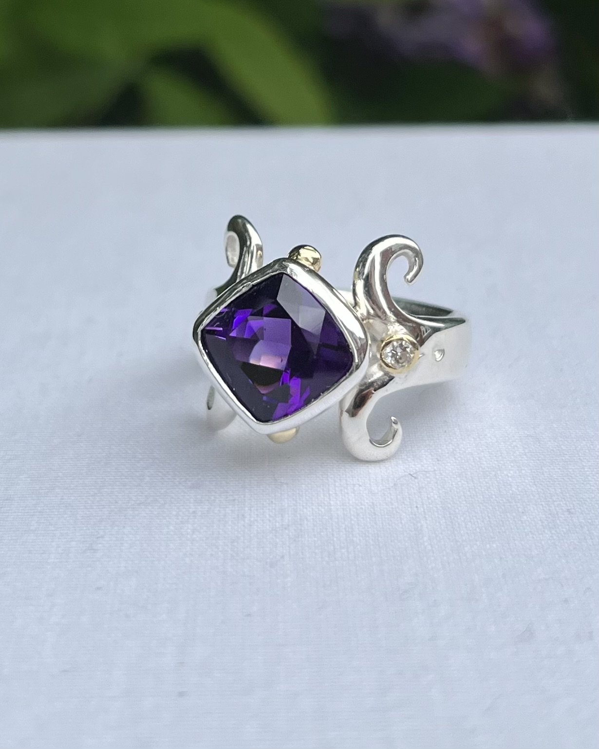 Amethyst and diamond ring. 