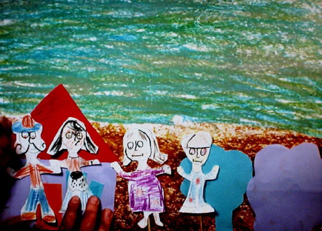 Kids; drawings, collage, puppets. Still from video