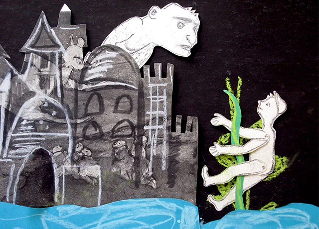 Image for video, etching and collage.
