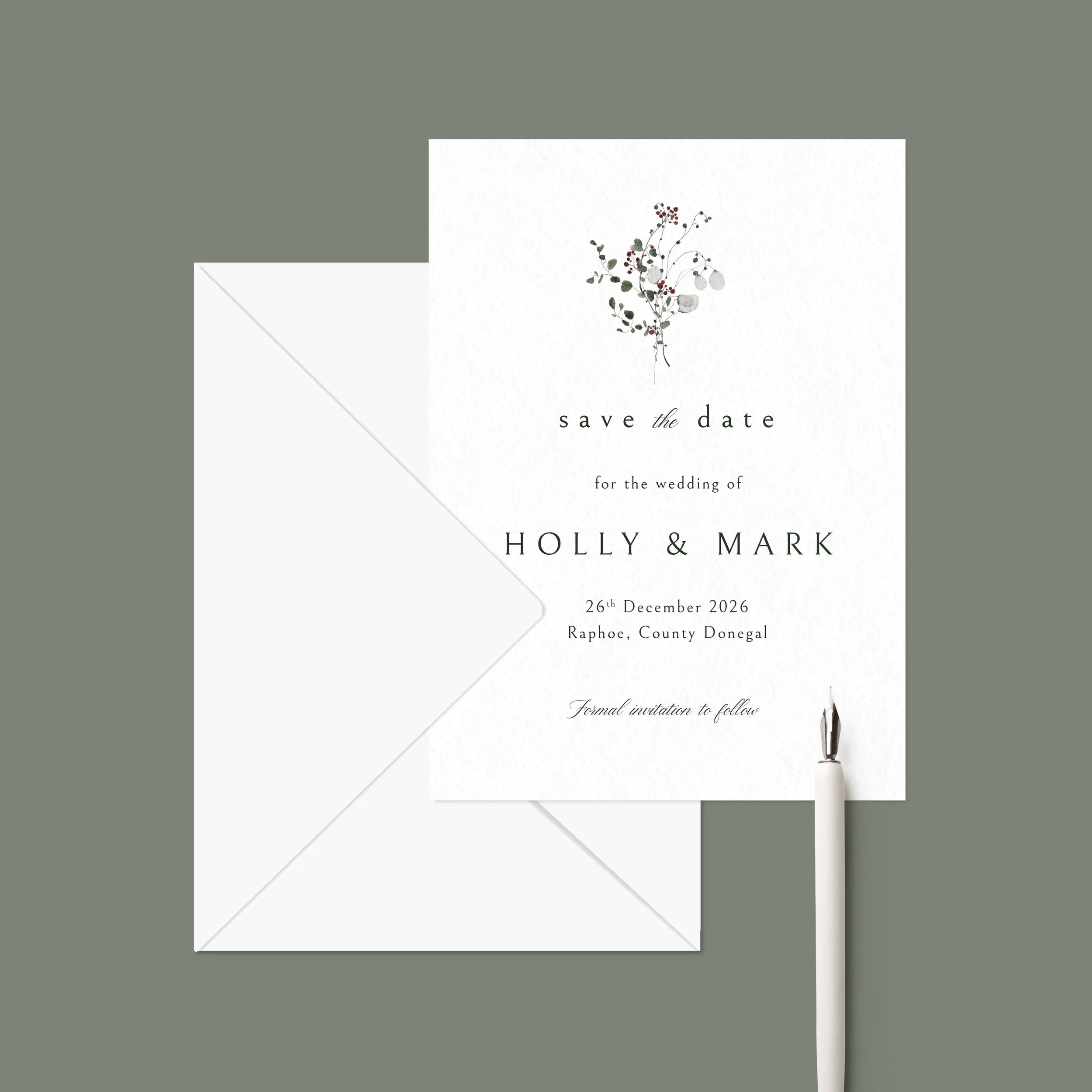 Holly - Save The Date Card & Envelope