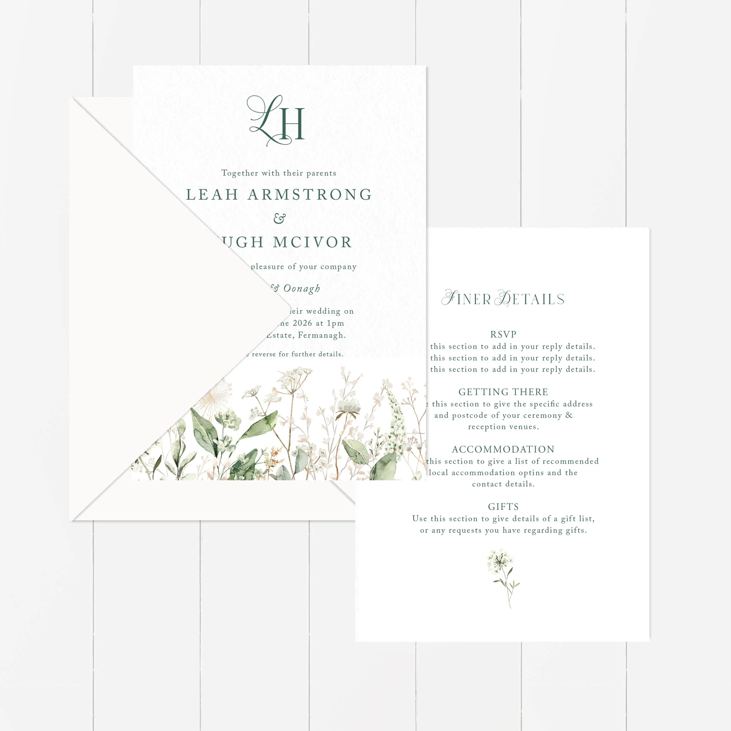 Leah - 5"x7" - 2 Sided Invitation & Envelope