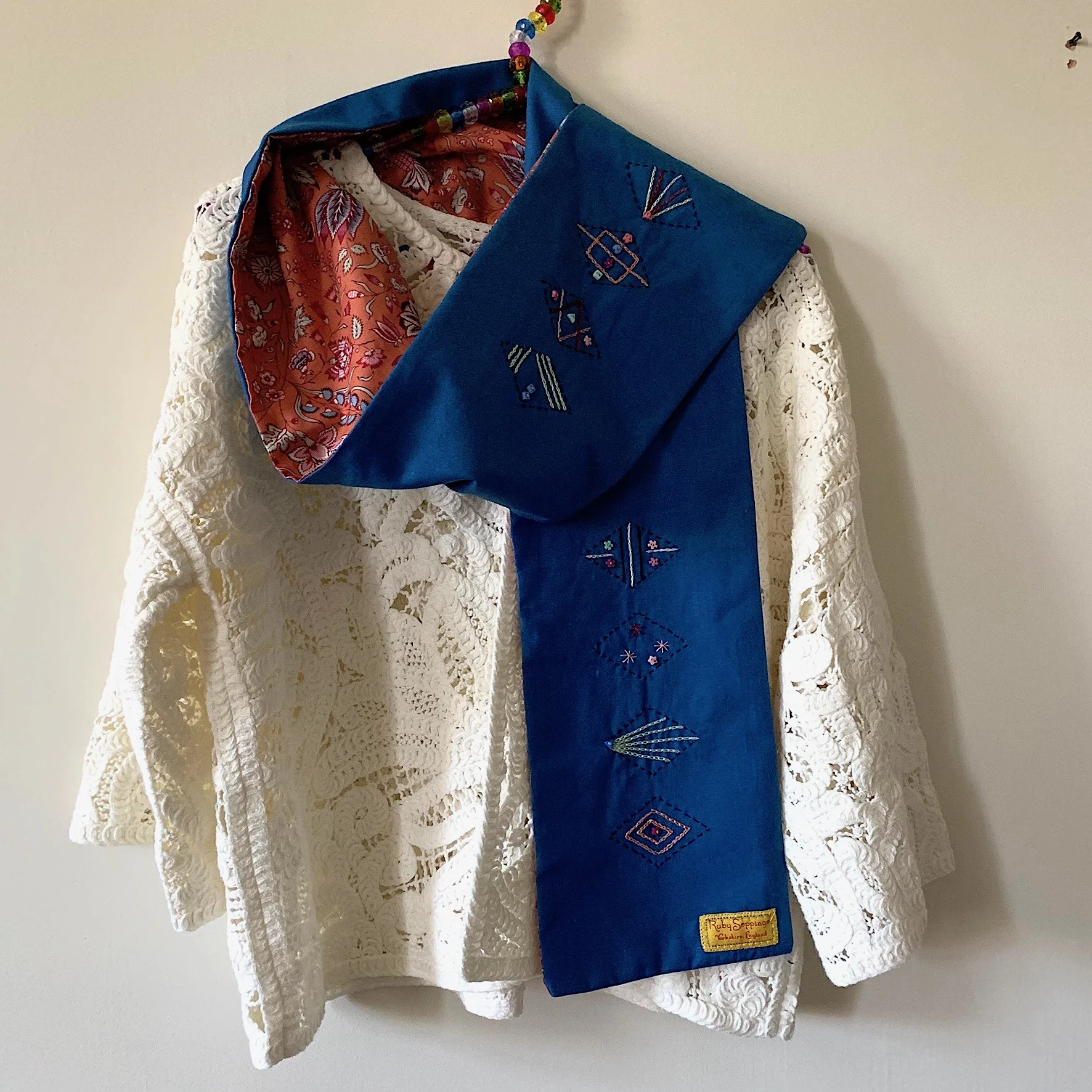Blue:Burnt orange floral embroidered scarf.jpg