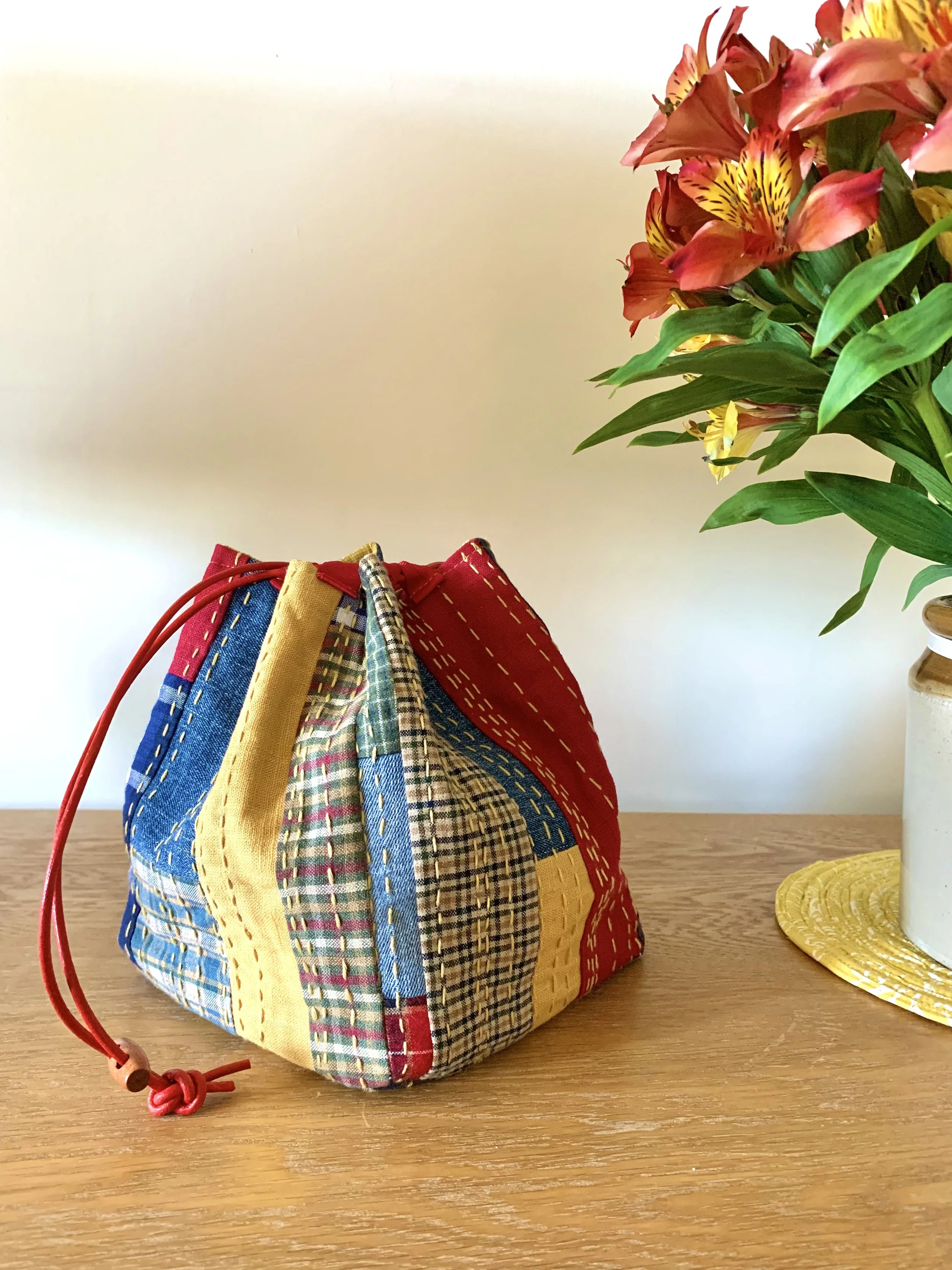 Making a Boro inspired Kinchaku bag