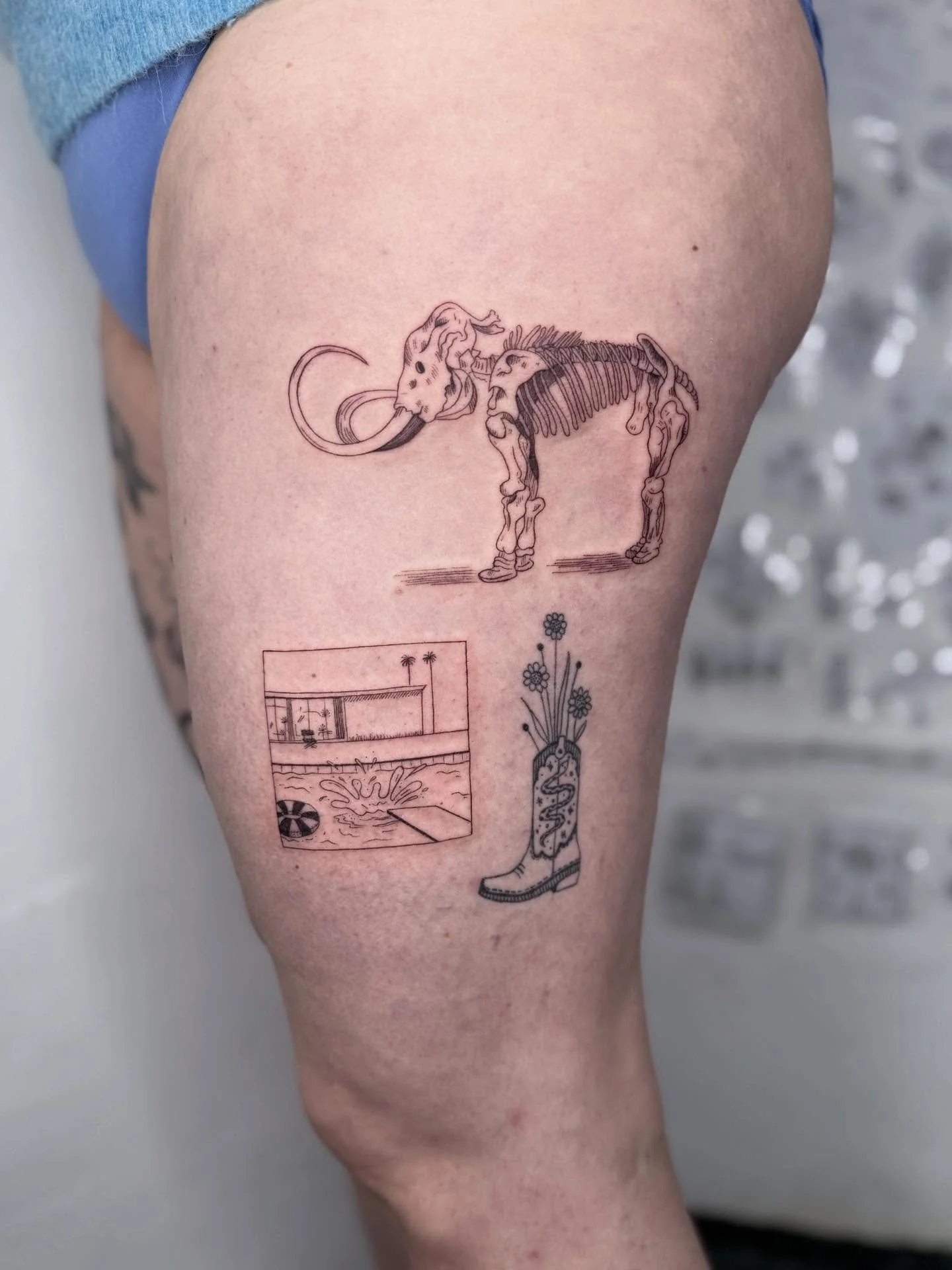 A symbolic image of the multifaceted passions of an independent, strong woman. Once healed, twice fresh.

And yes, it is a mammoth skeleton, a cowboy boot vase, and David Hockney&rsquo;s pool. Perfect combination. 🙂&zwj;↕️

Thank you so much for you