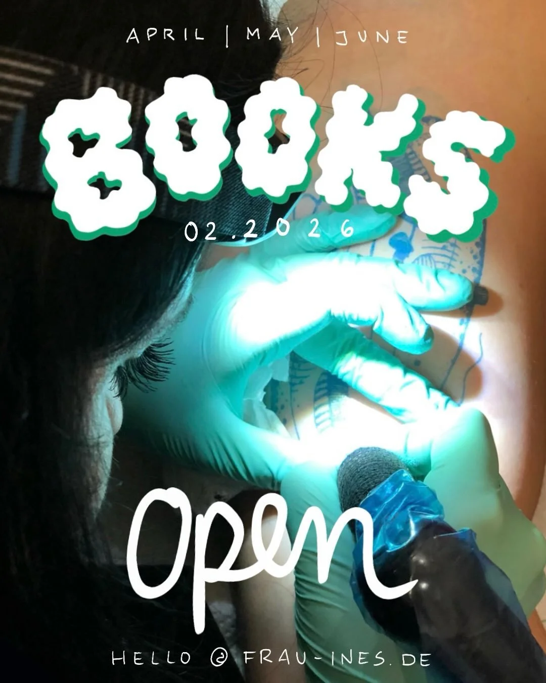 🚨BOOKS are now OPEN for 2/4 of 2026 🚨

If you want to get inked in the second quarter of 2026 in Hamburg, please send me an email to hello@frau-ines.de 💌
I will open my bookings for 2026 until all appointments in April, May &amp; June are taken. ?