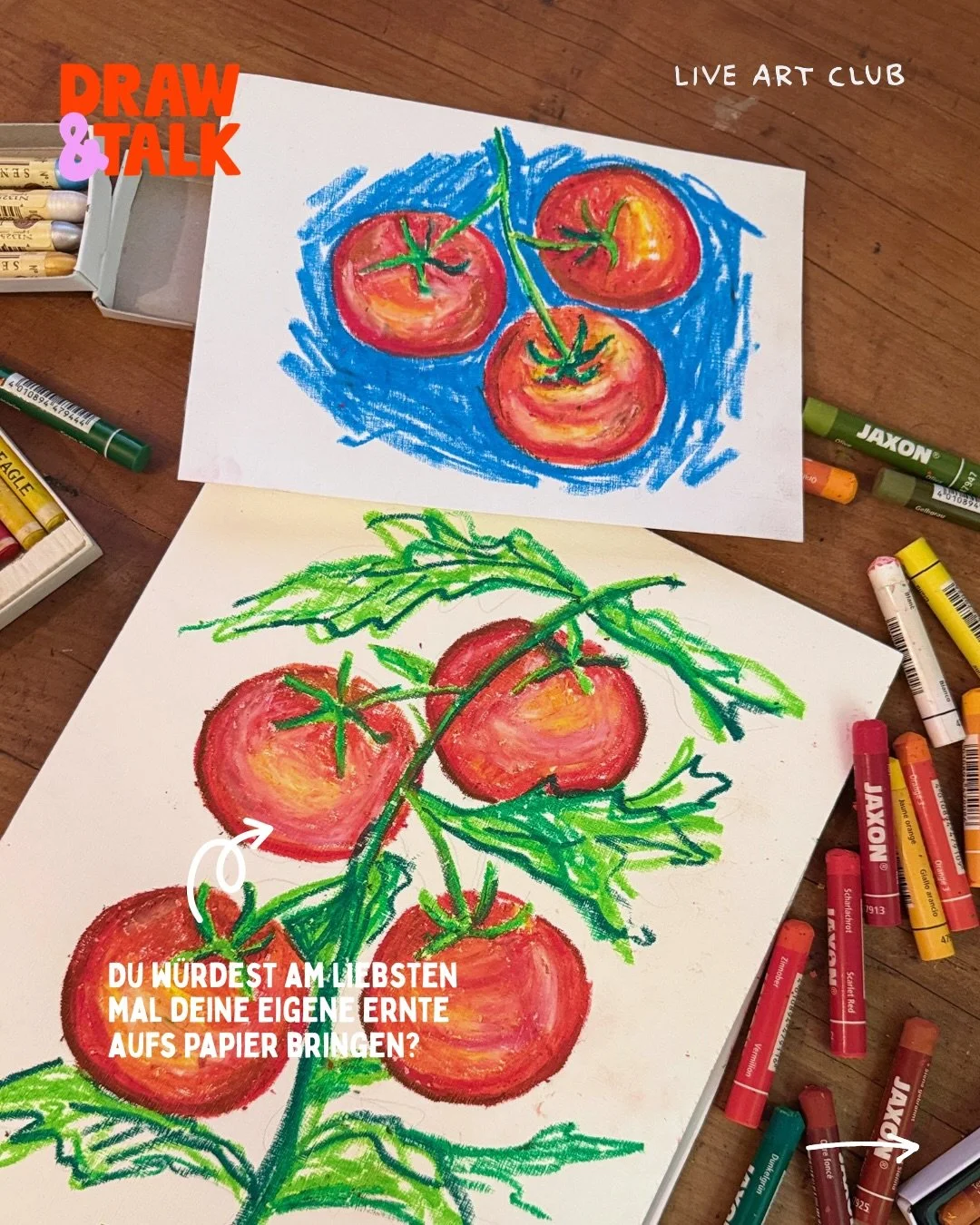 Kreative Hobby-G&auml;rtner:innen, jetzt kommt eure Traumkombi 🍅✏️🎨
Zeichnet mit uns eure eigene Ernte! Wir sind schon mitten drin, im Tomaten-Game und beobachten jeden Tag die Entwicklung der Pflanzen. Deshalb manifestieren wir jetzt auch unsere G
