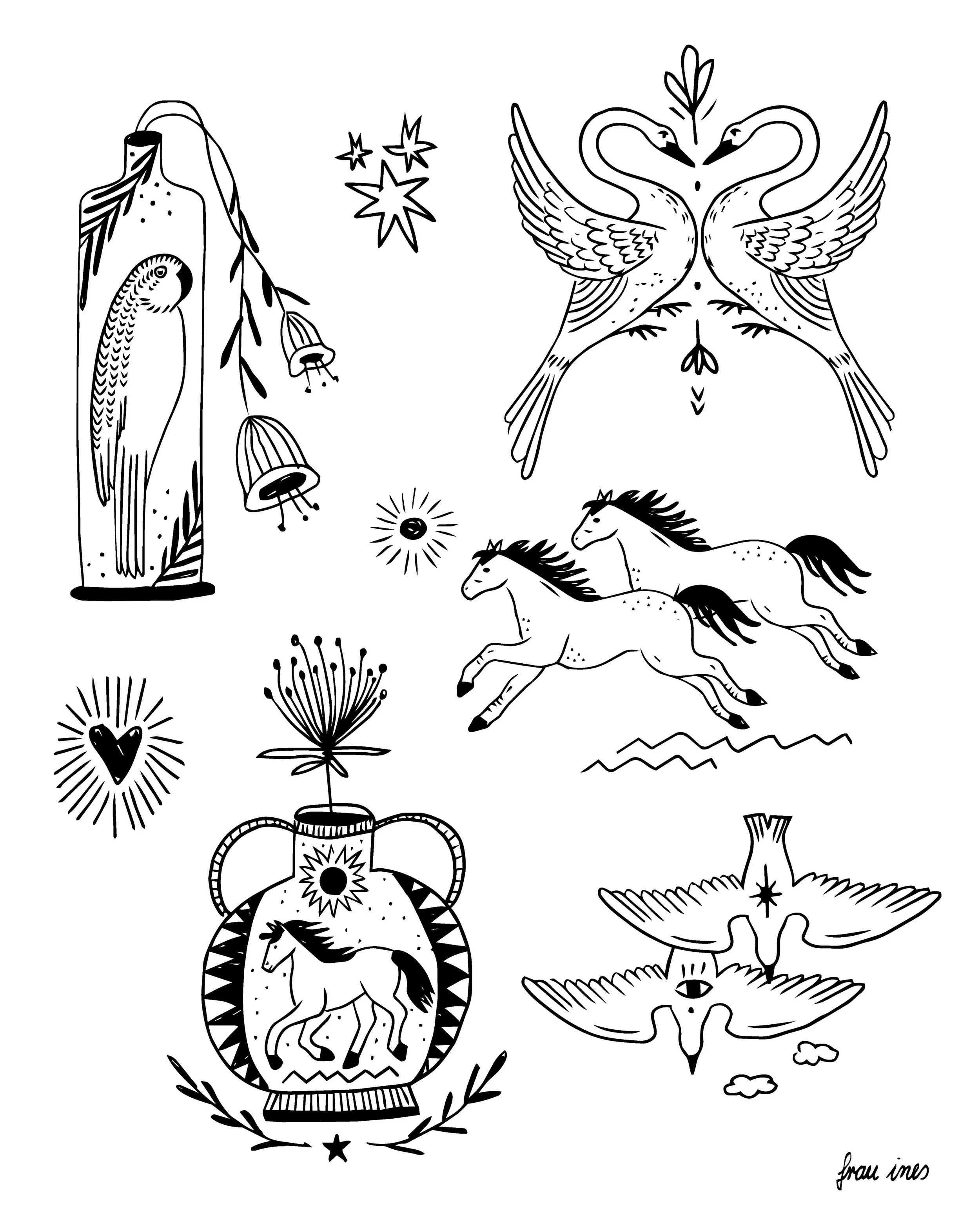 NEW FLASH 🌄✨🦢
A little whimsy summer flash for you 💞

⫸ 
Booking info: If you want to get inked in the fourth quarter of 2026, please send me an email from Sunday, August 23. From then on I will open my bookings for October, November and December 