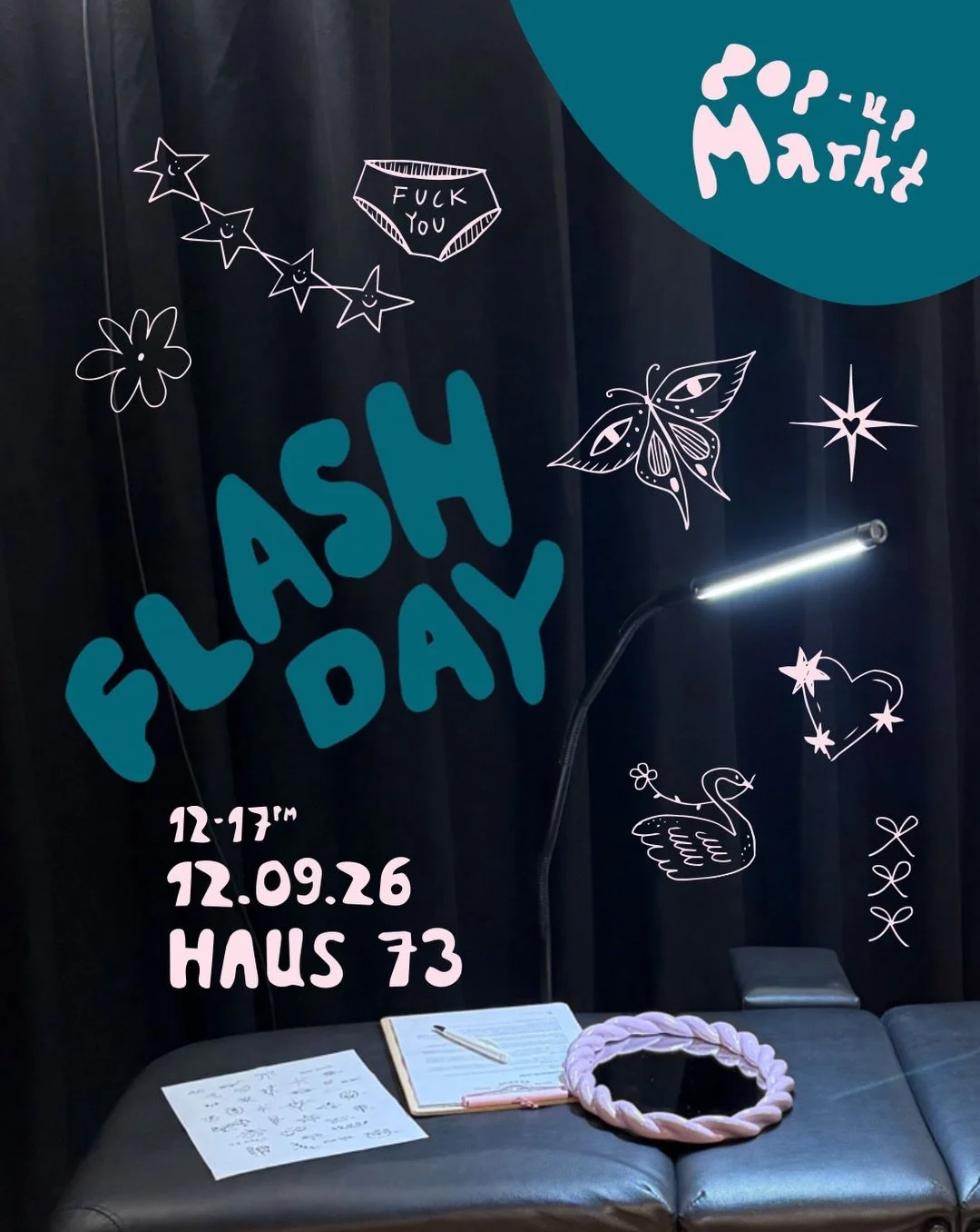 🔥Goooood News🔥
DIESEN SAMSTAG gibts einen weiteren FLASH WALK-IN! 💞
Auf dem Flinta Markt vom @pop_up_hamburg gibt es neben uniquen Designst&uuml;cken, fresher Musik und kreativen Workshops &ndash; auch feine Tattoos 😮&zwj;💨

Flash Walk-in bedeut