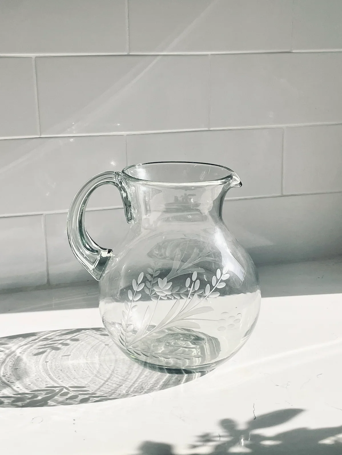 Hand-Etched Blown Pitcher