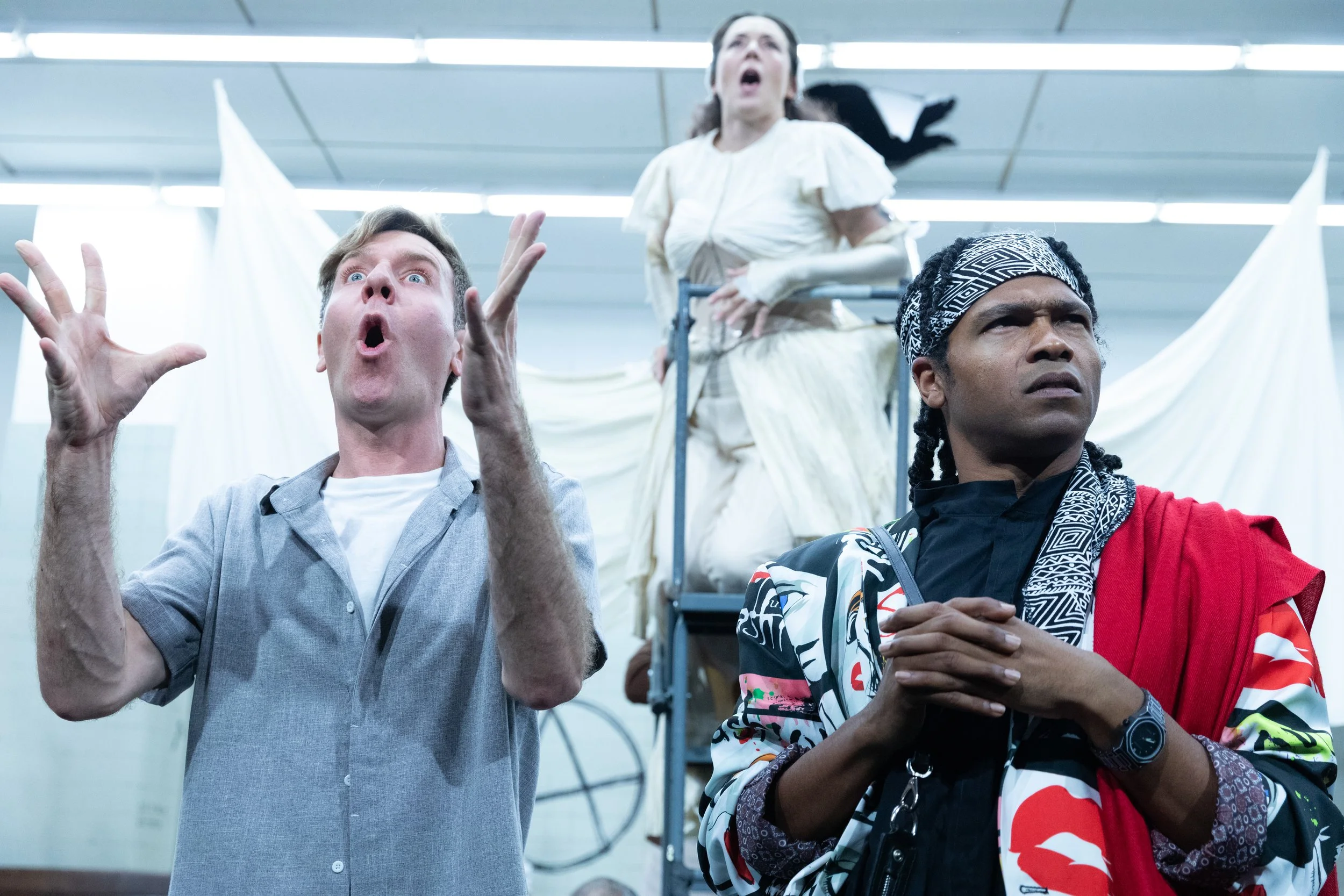 With Rachael Warren as the Angel and Rodney Witherspoon II as Belize in “Angels in America: Perestroika” at the Gamm Theatre. October 2025. Photo: Cat Laine.