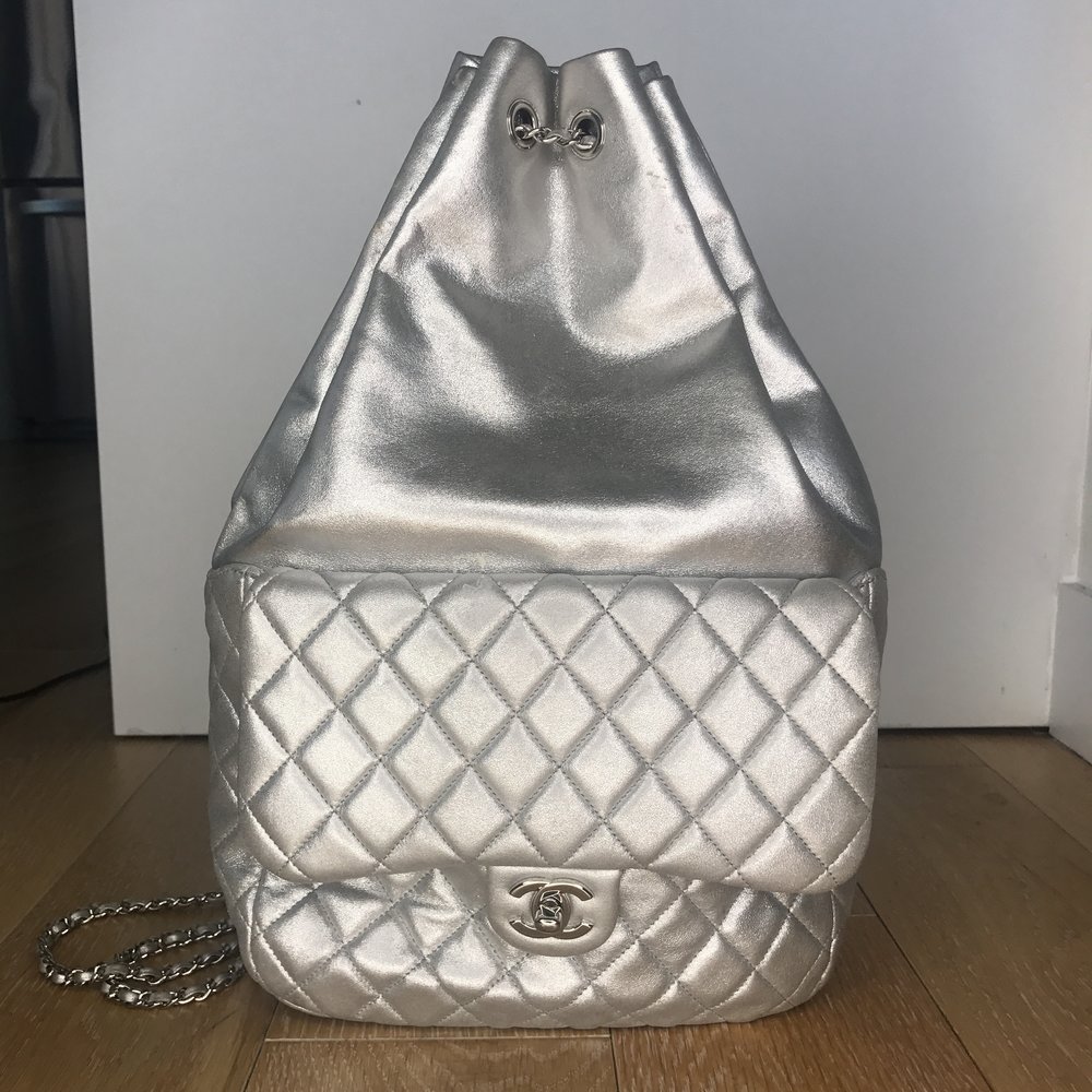 Chanel Backpack Metallic Quilted In Seoul Silver Lambskin Leather