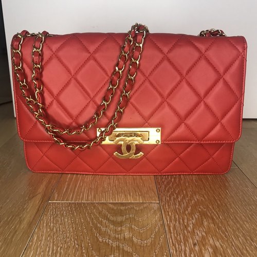 CHANEL Lambskin Quilted Large Golden Class Flap Red — Olori Swank