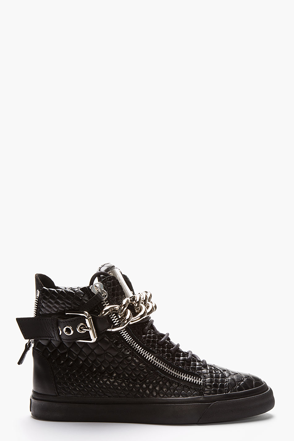 Giuseppe Zanotti Black Leather Croc-embossed Chain-strap  display picture 2