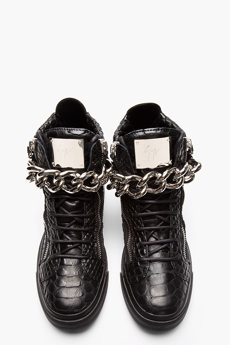Giuseppe Zanotti Black Leather Croc-embossed Chain-strap