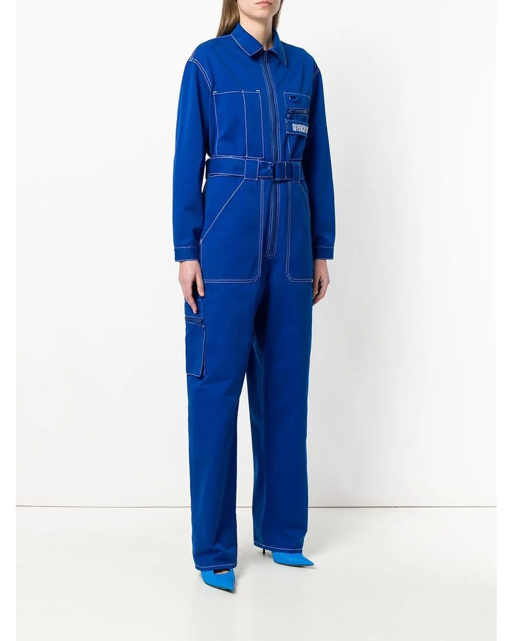 Givenchy Women's Blue Logo Patch Zipped Jumpsuit Size 38 FR