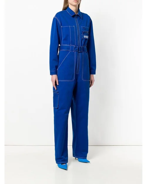 Givenchy Women's Blue Logo Patch Zipped Jumpsuit Size 38 FR