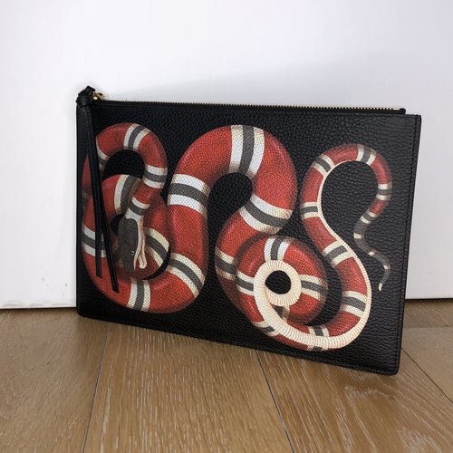 Gucci - Snake Print Leather Pouch (black) — Olori Swank