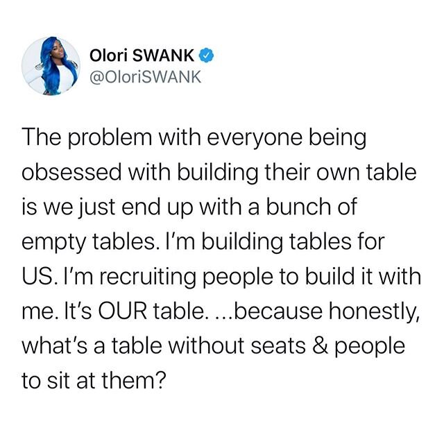 I built that one leg, sis built another leg, and sis over there sanded the top. Our other sis is on her way back with some cute a$$ chairs; and there&rsquo;s a couple brothers in here with hammers and nails too. ...we building this thing together. ☺️