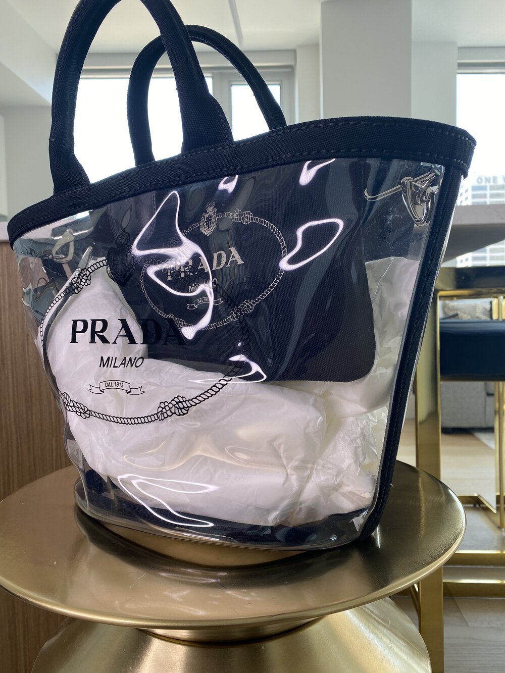 PRADA PVC Clear Logo-Print Tote