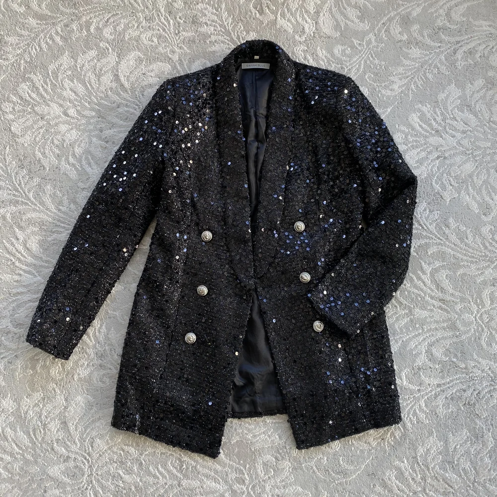 Black Sequin Blazer - Size XL  Olori Swank