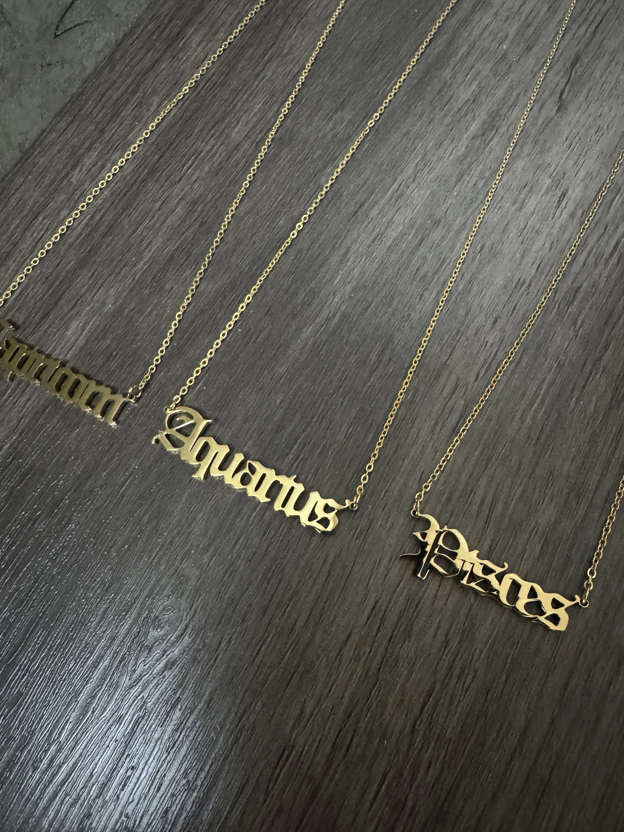 Zodiac Necklace - Old English - 18K Gold Plated