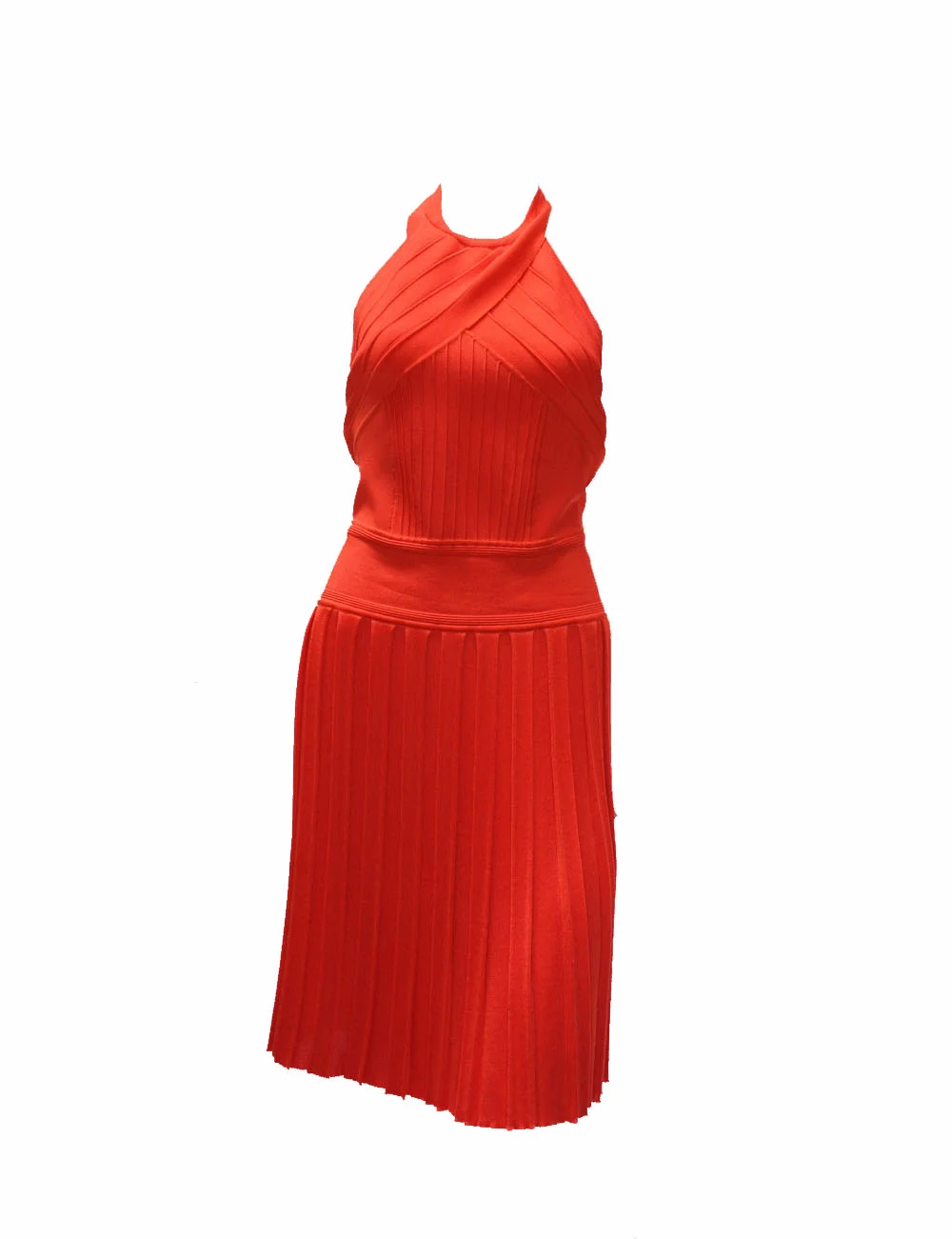 Balmain Coral Knitted Halter Dress