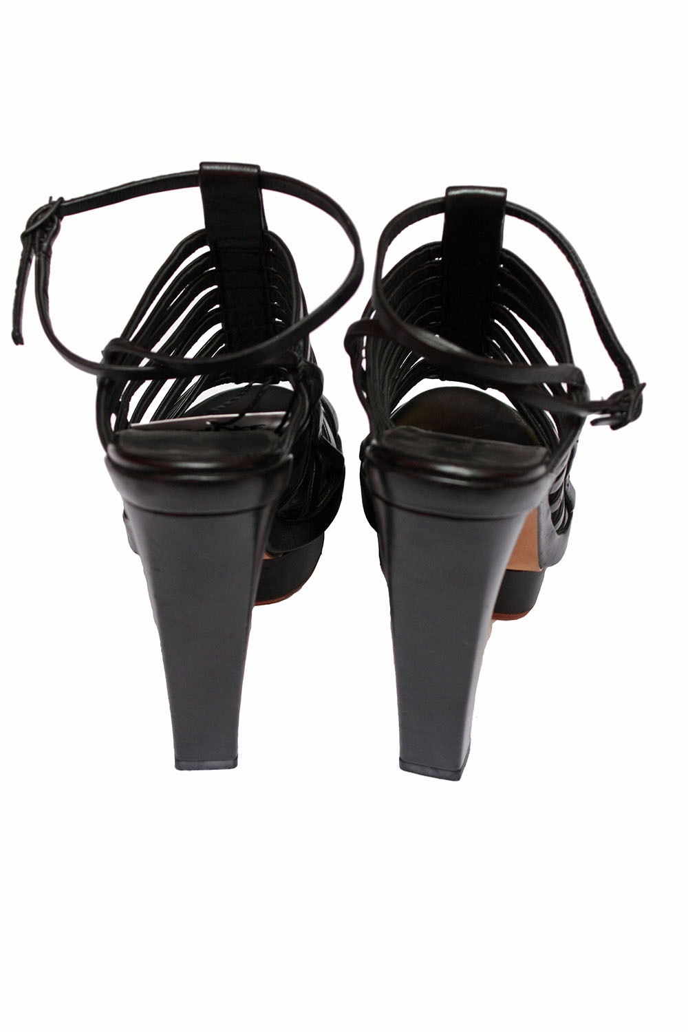 black cage sandals heels