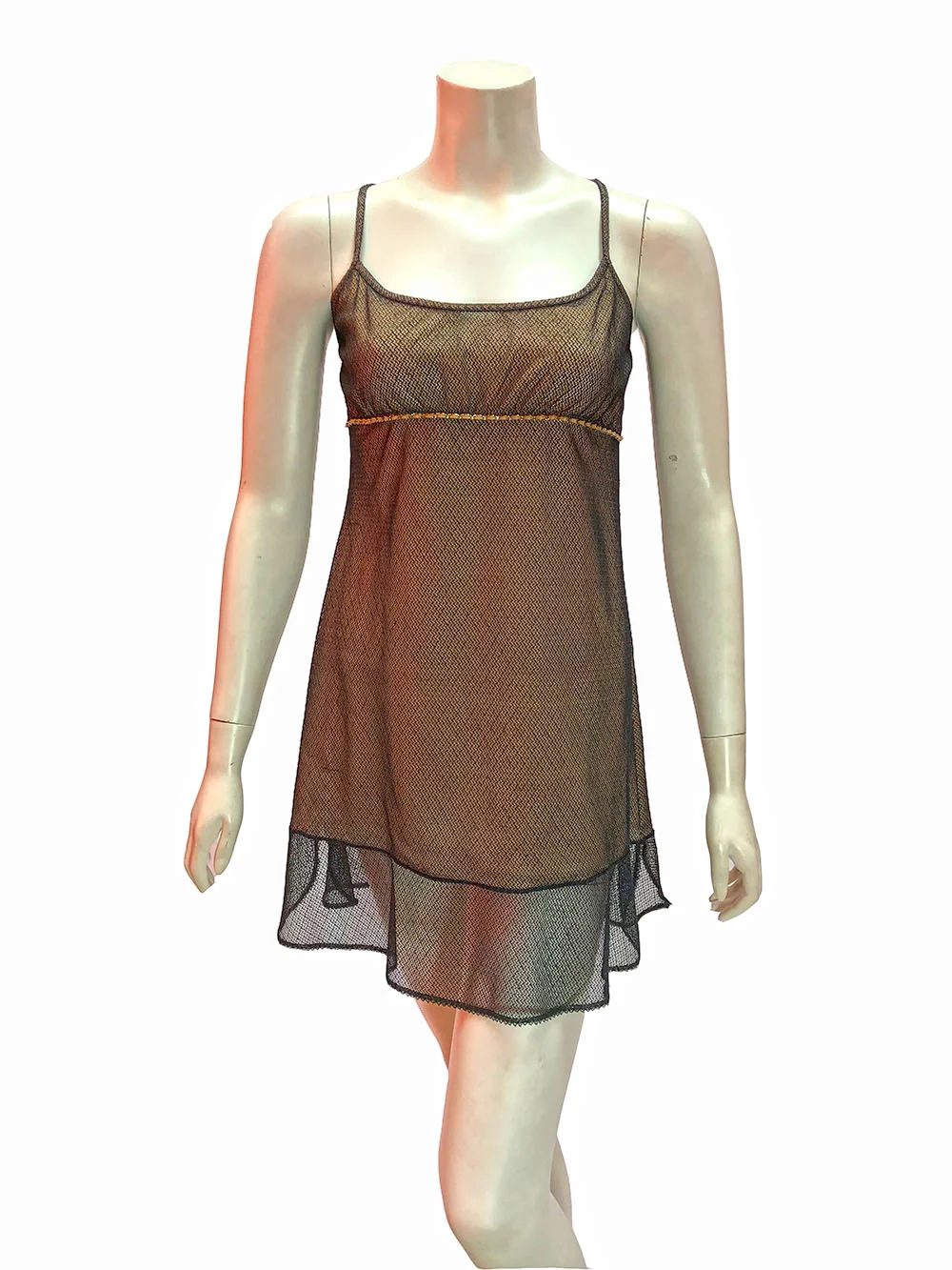 Chanel Nude Slip Dress With Mesh Overlay