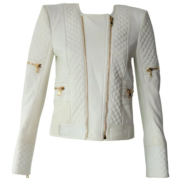 Balmain White Leather Jacket