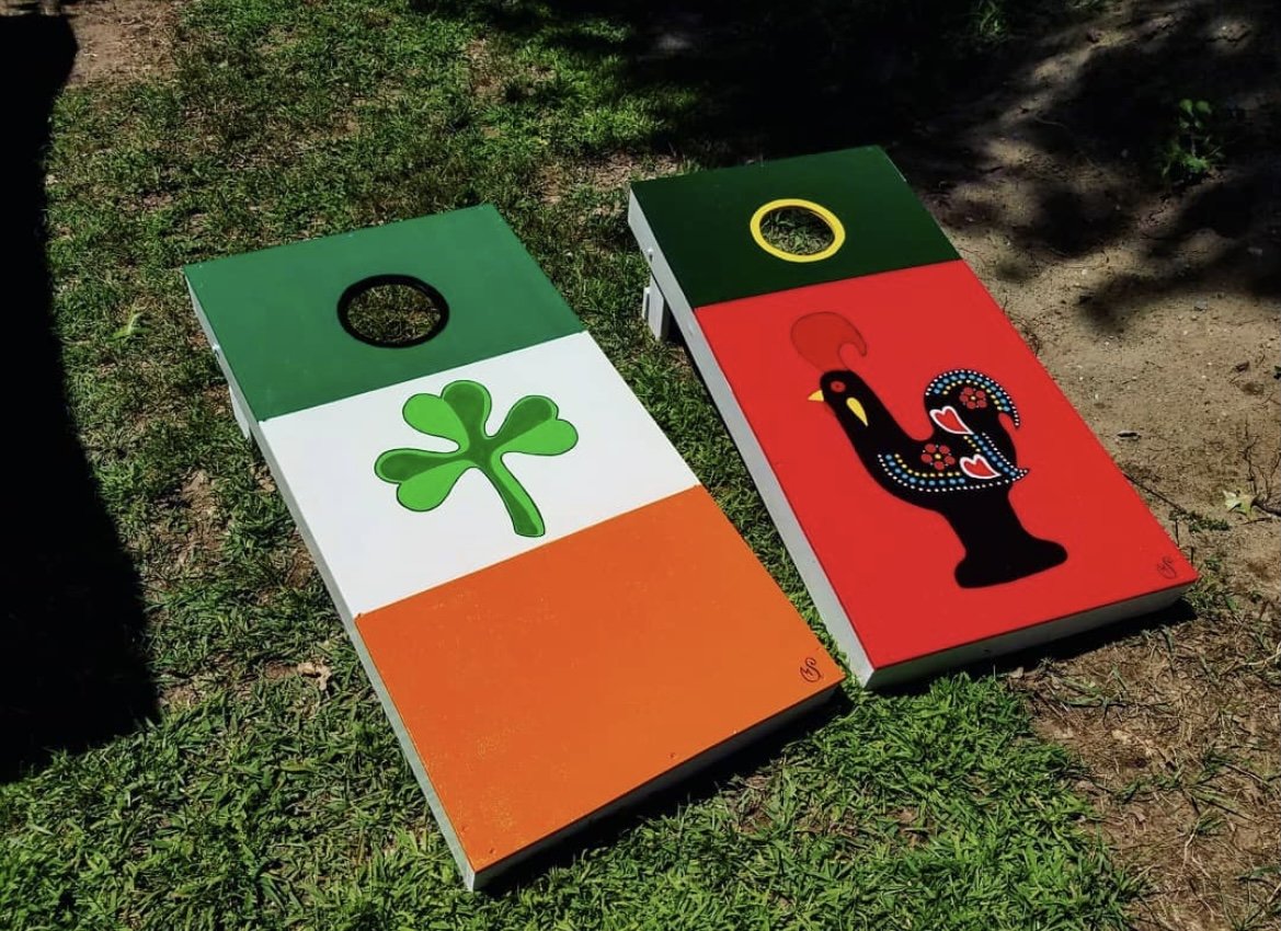 2019 Custom built, designed, and painted two wooden cornhole boards.