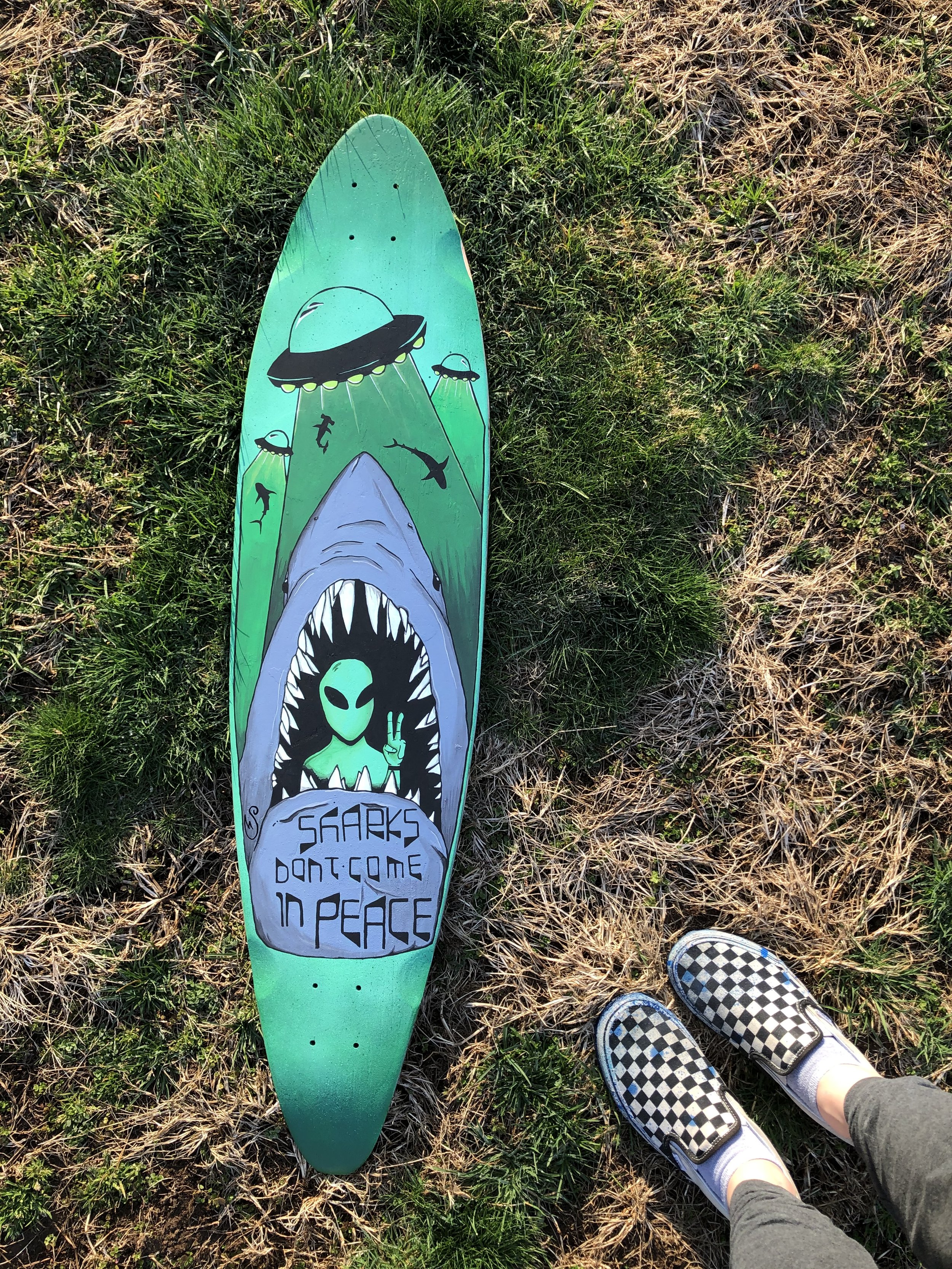 2020 Longboard I repainted with my own person artist design Acrylic paint on wooden longboard